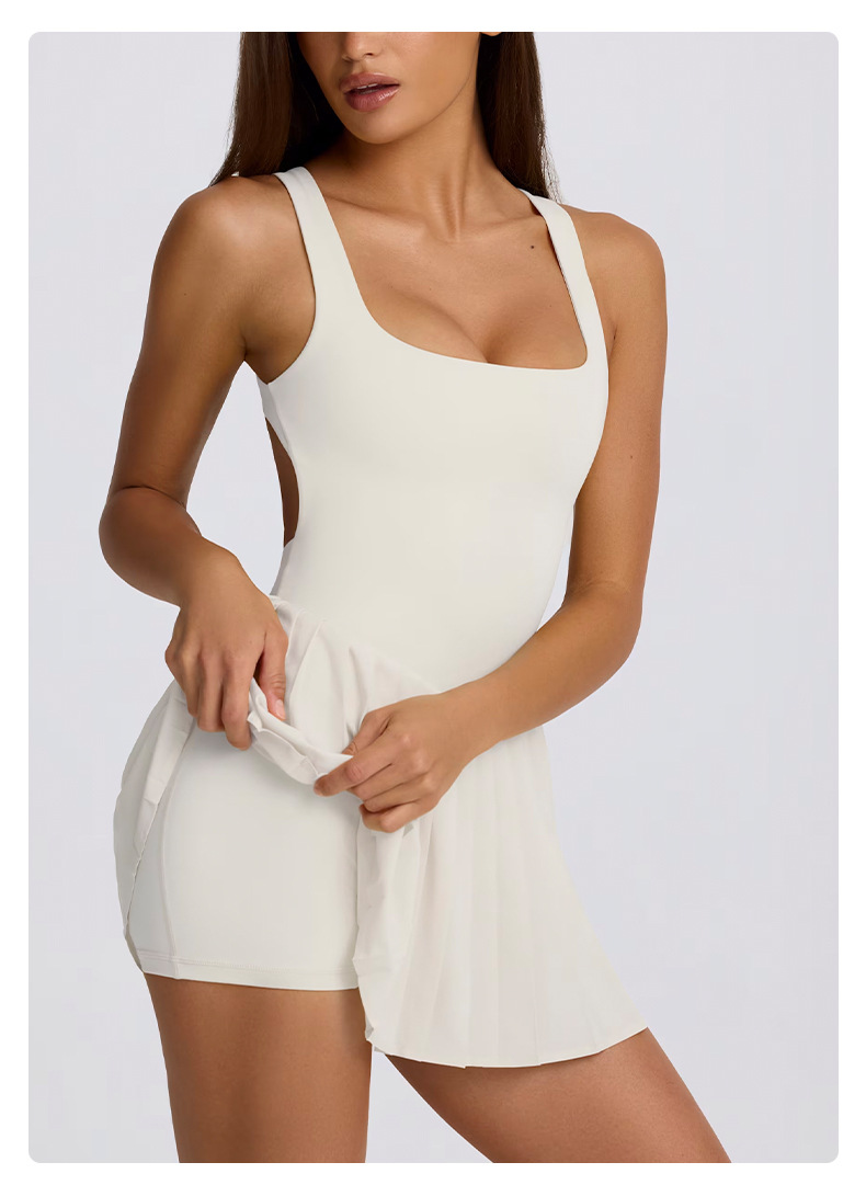 Two-in-One Dress with Chest Pads Pleated Skirt Breathable, Quick-Drying, Anti-Chafing Sports Running Tennis Skirt SKL-QY-T6535