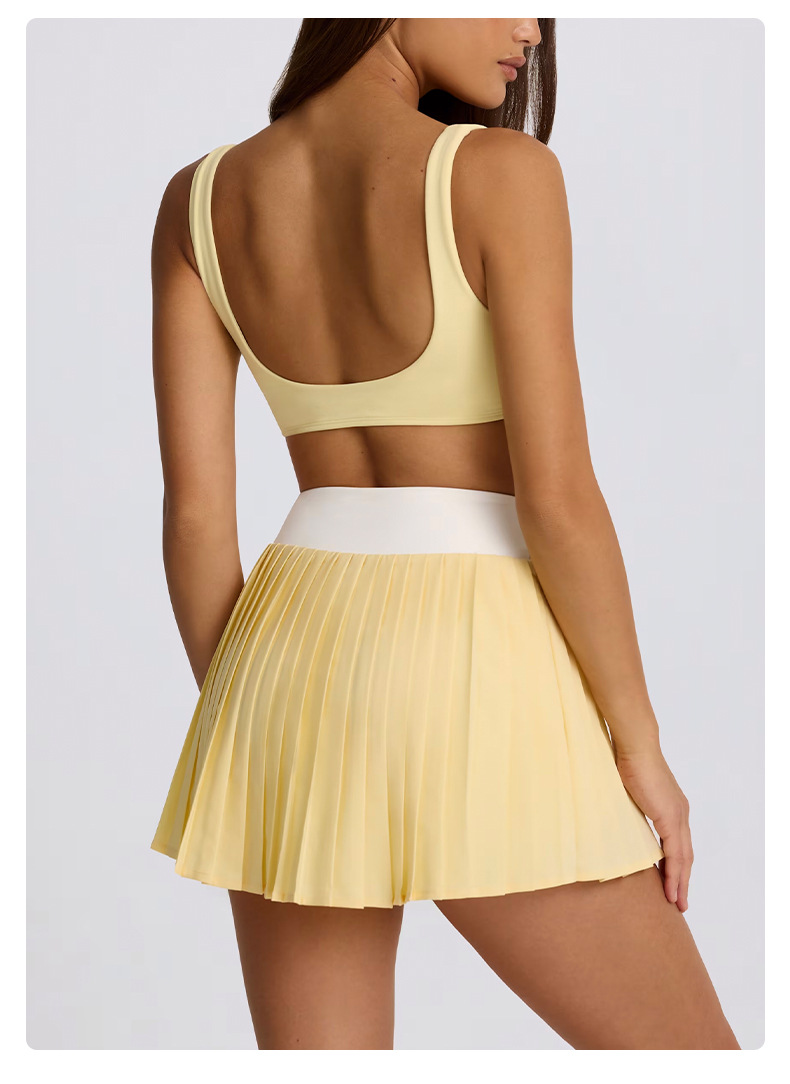 Detachable Bra Color-Block Bra Twist Camisole Casual Pleated Skirt Set SKL-QY-B6538+K6539