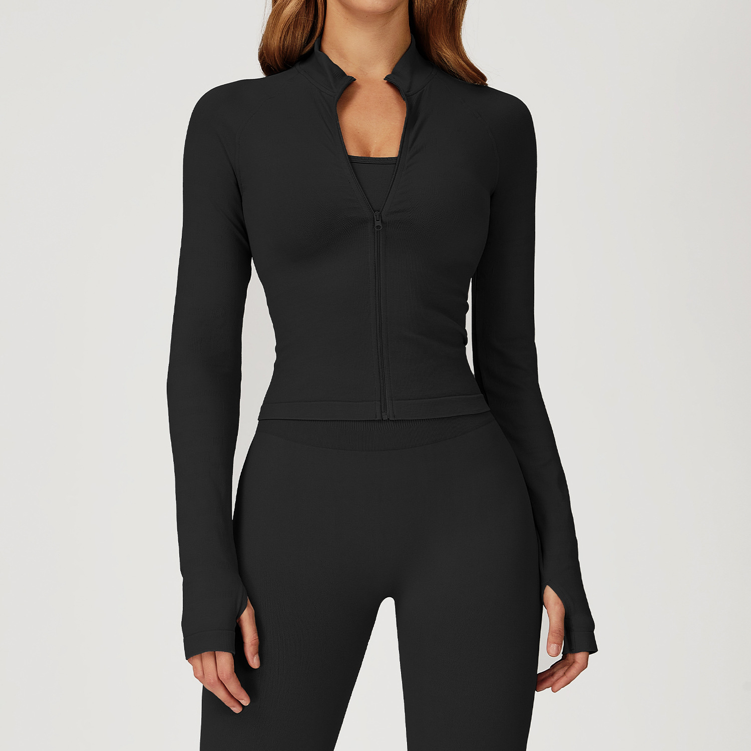 Seamless Stand Collar Zipper Windproof Yoga Jacket 4513