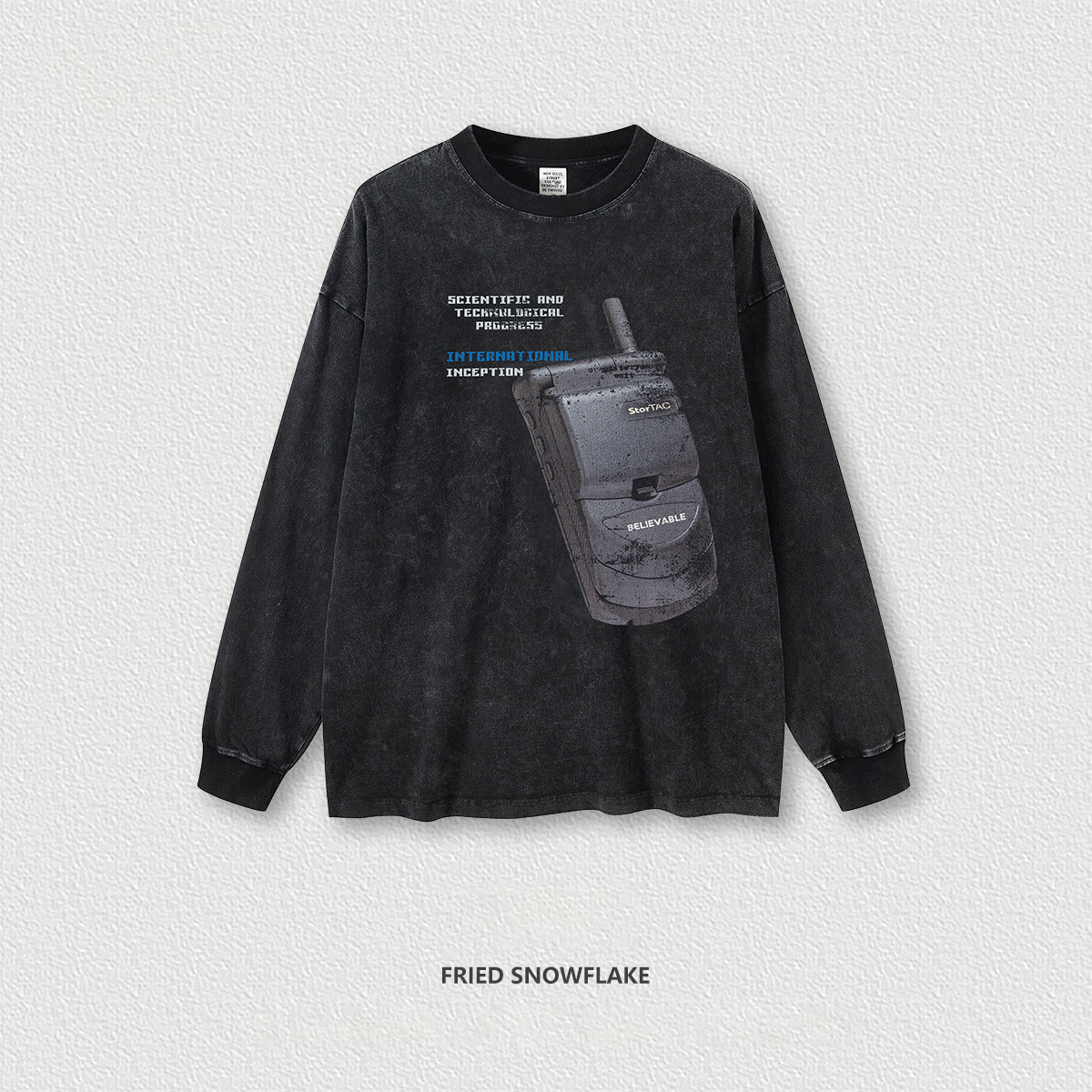 Vintage Flip Phone Printed Crewneck Long Sleeve BE5762