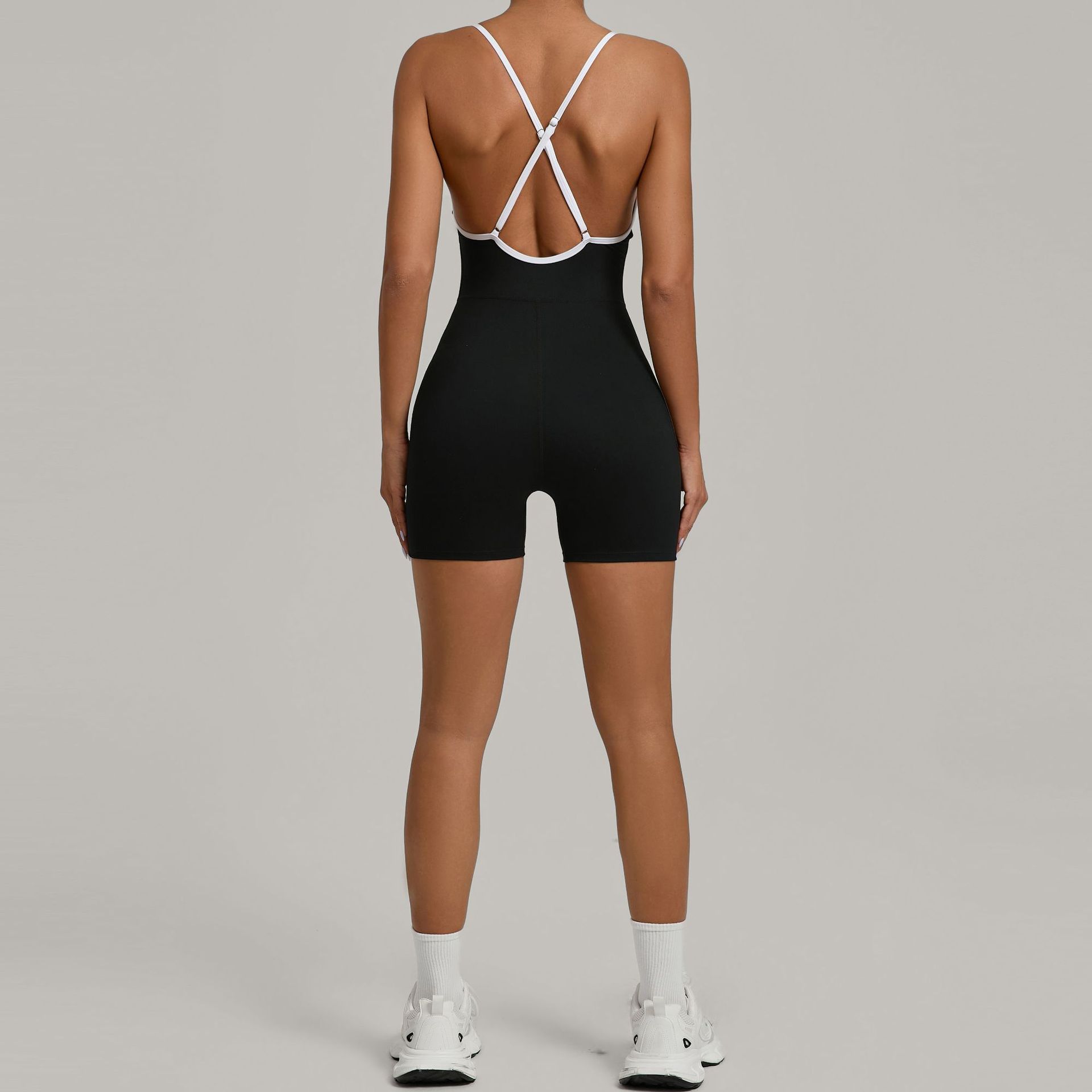 Color Block Cross-Strap Yoga Bodysuit  1091