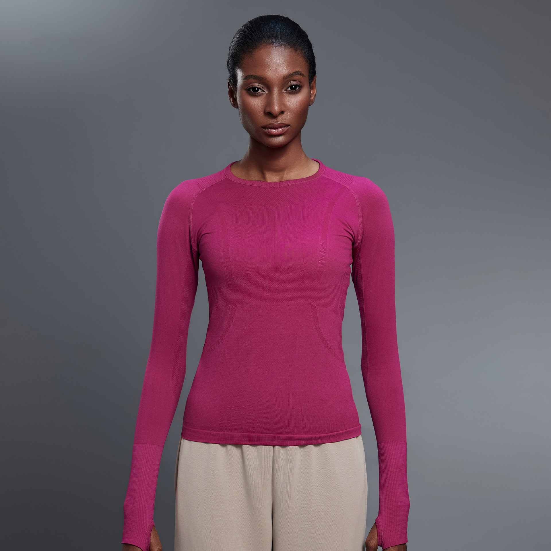 Breathable Solid Color Yoga Wear Long Sleeves D19083