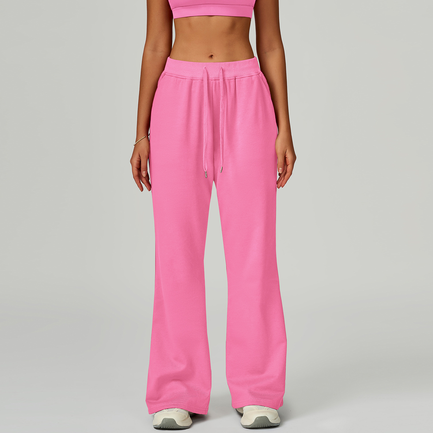 High-Waisted Loose Drawstring Pocket Straight-Leg Sports Sweatpants 2030-2