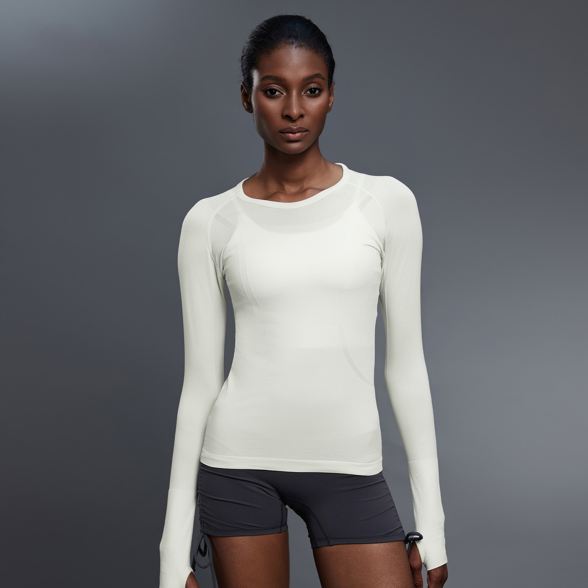 Breathable Solid Color Yoga Wear Long Sleeves D19083