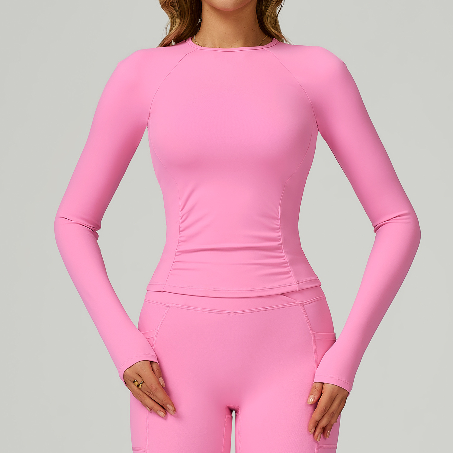 Crew Neck Slim-Fit Tummy-Control Yoga Long-Sleeve Top 2030