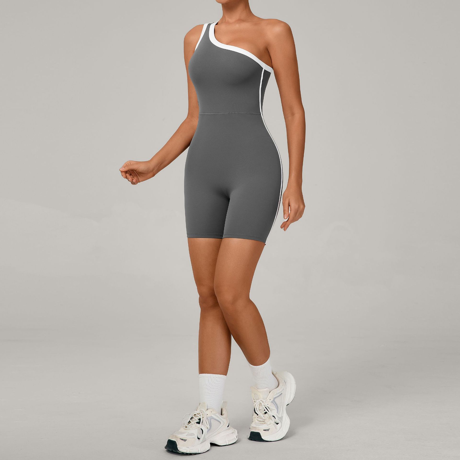 Color Block One-Shoulder Yoga Bodysuit 1977
