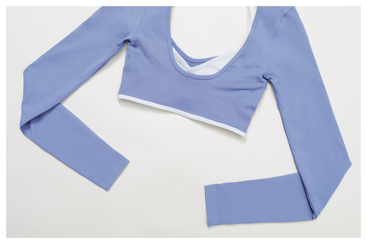 Seamless Color Block Two-Piece Look Yoga T-Shirt 9245