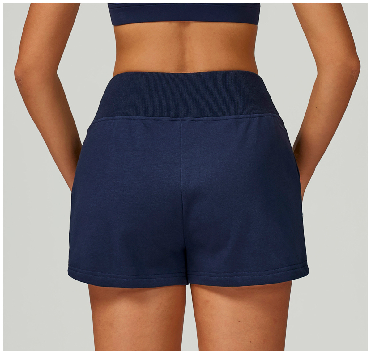 High-Waisted Pocket Drawstring Sports Sweatshorts 2030-1