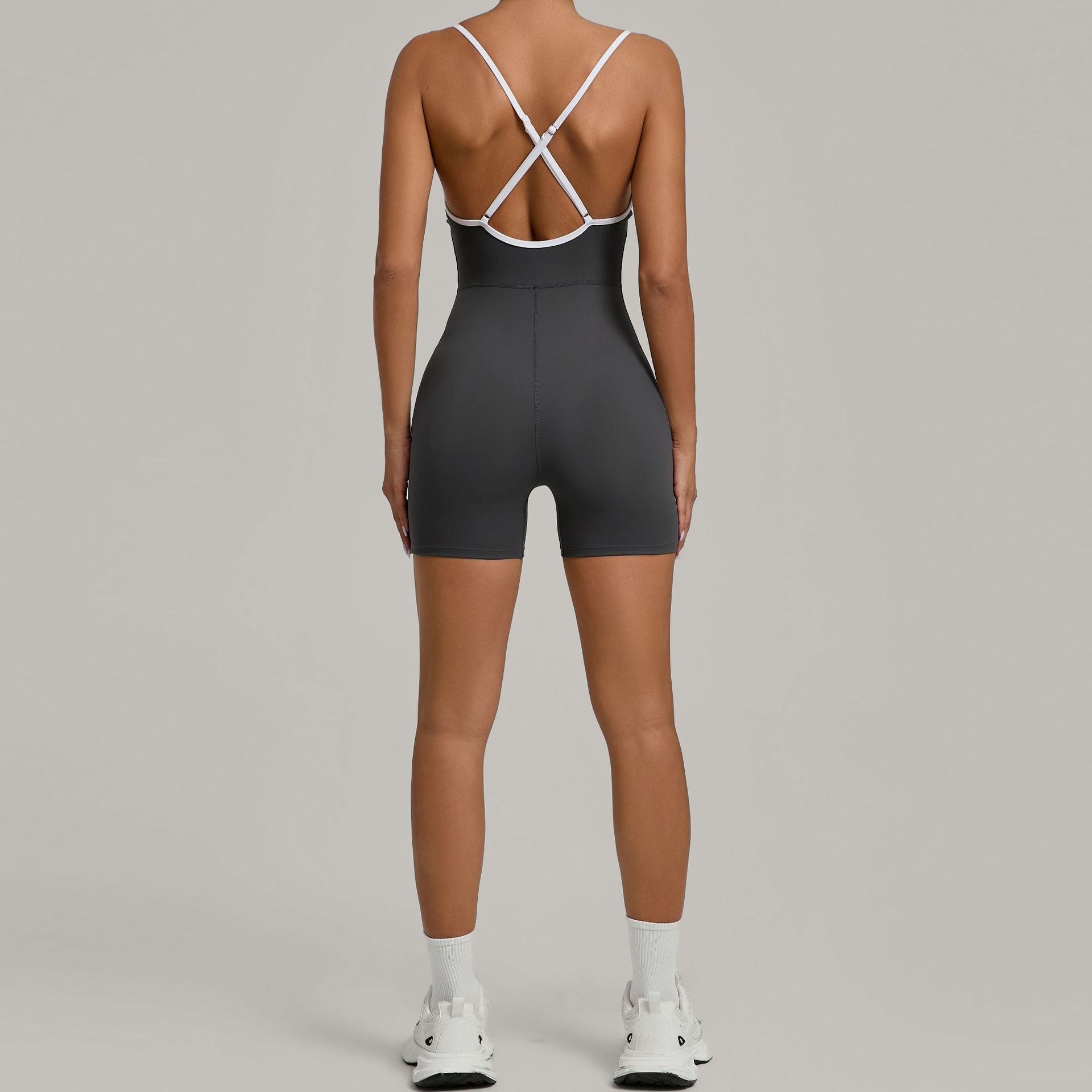 Color Block Cross-Strap Yoga Bodysuit  1091