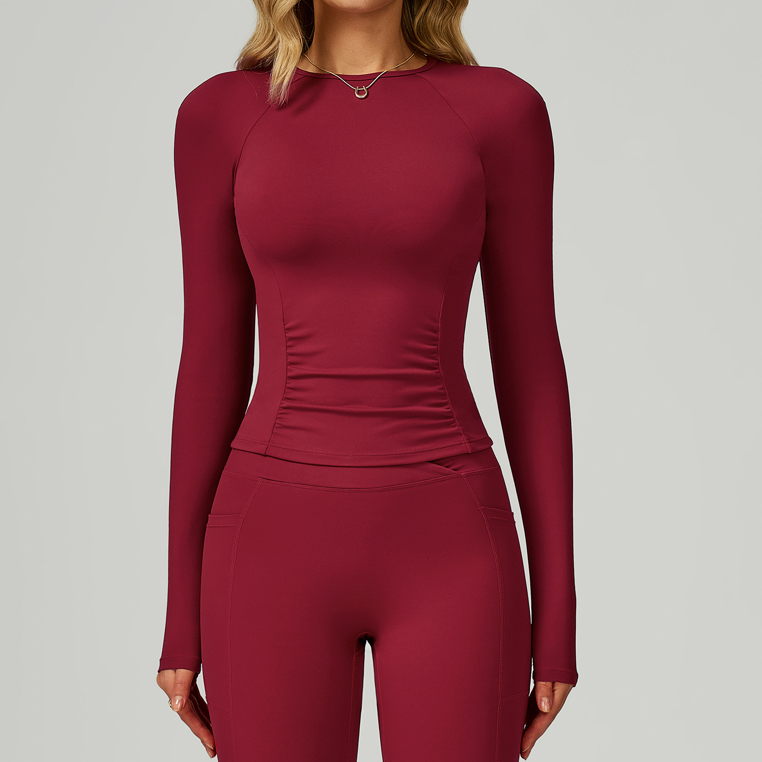 Crew Neck Slim-Fit Tummy-Control Yoga Long-Sleeve Top 2030