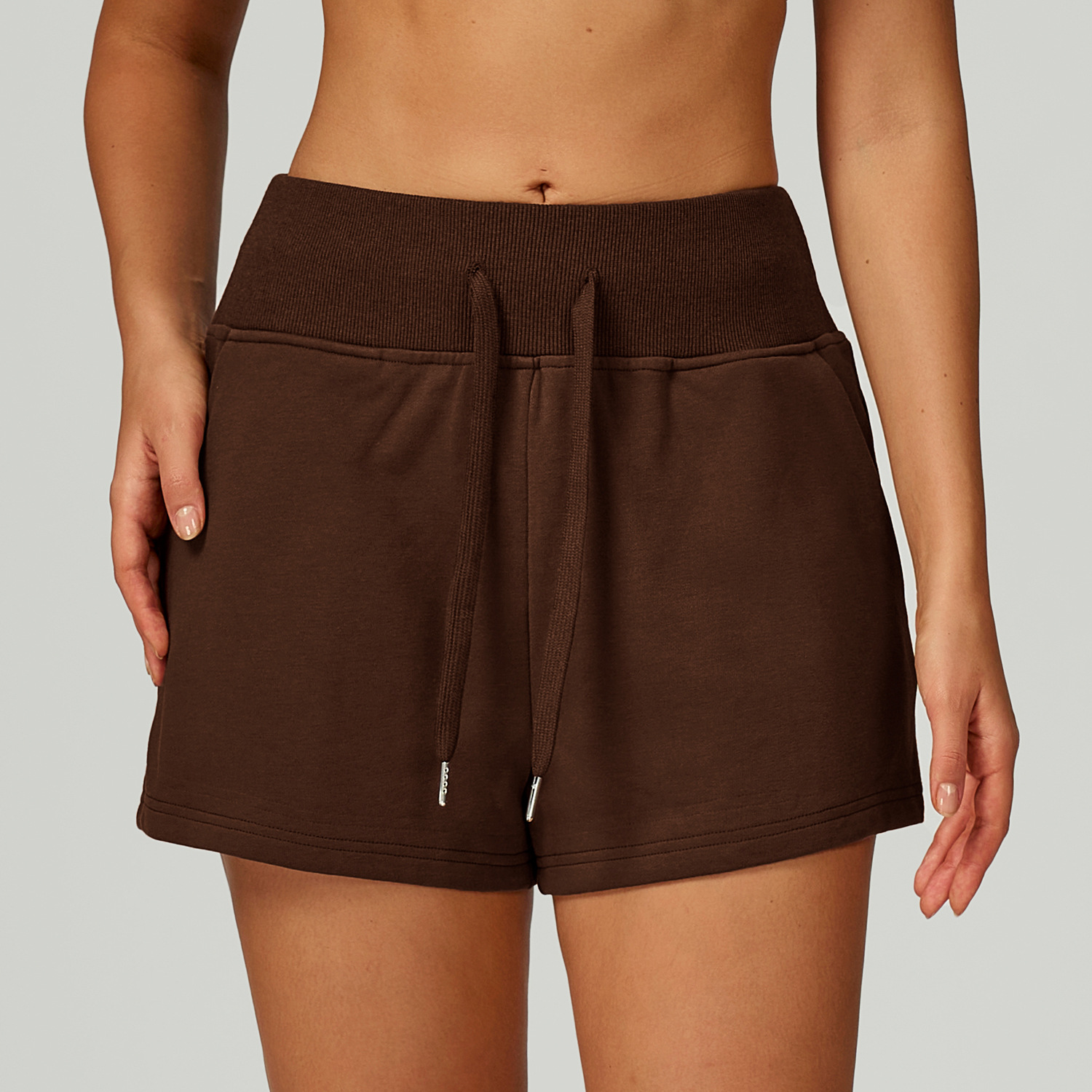 High-Waisted Pocket Drawstring Sports Sweatshorts 2030-1