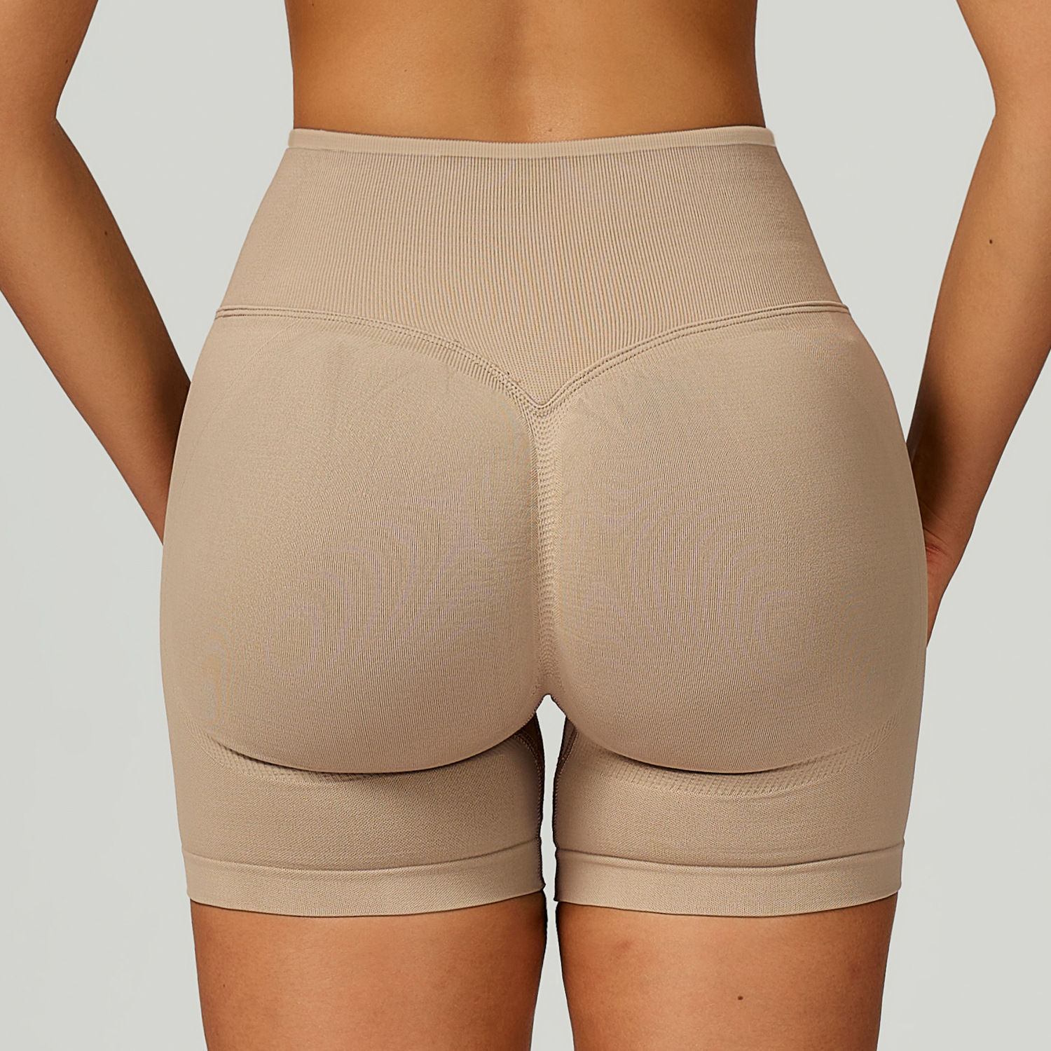 Seamless Color Block High-Waisted Yoga Shorts 9245