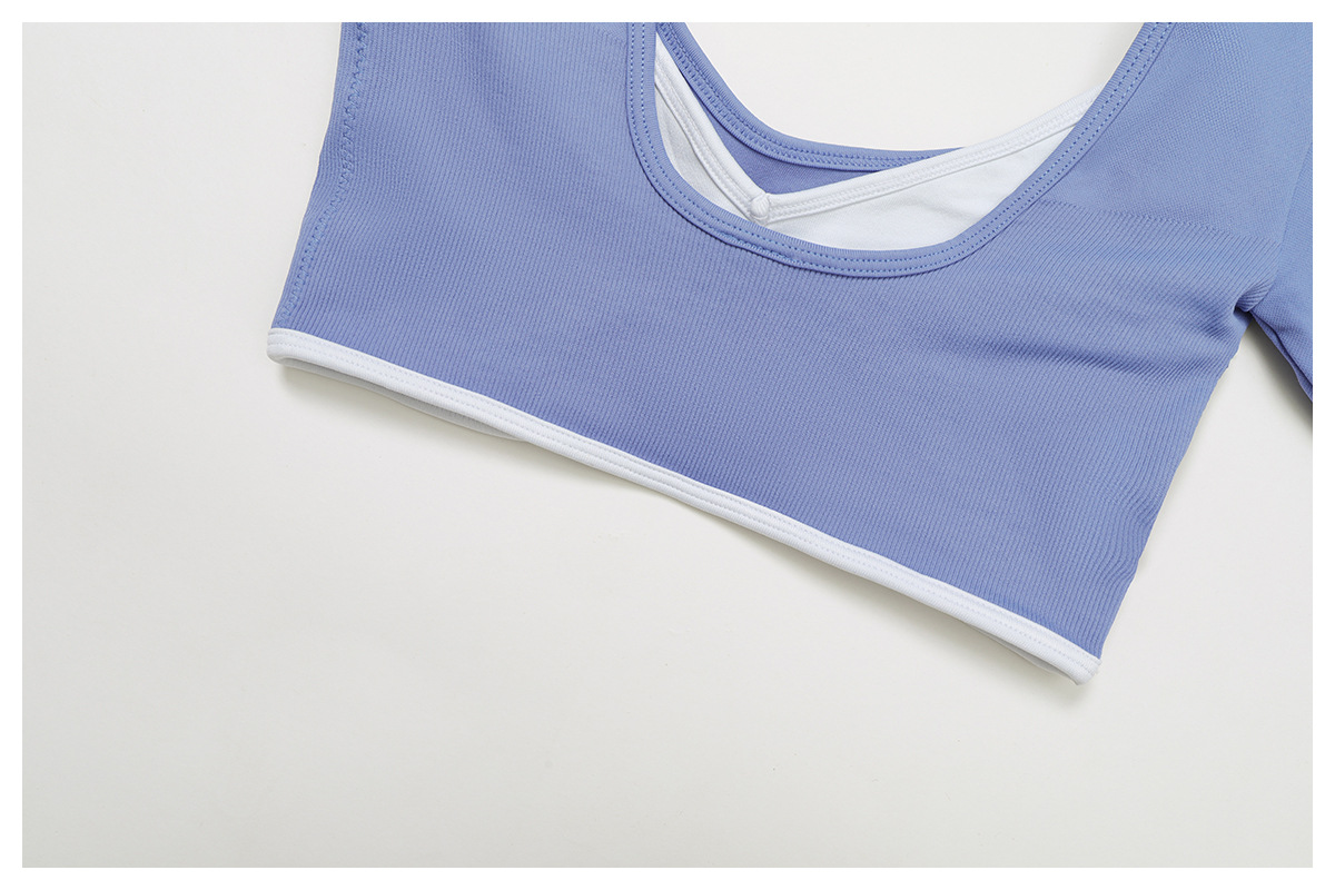 Seamless Color Block Two-Piece Look Yoga T-Shirt 9245