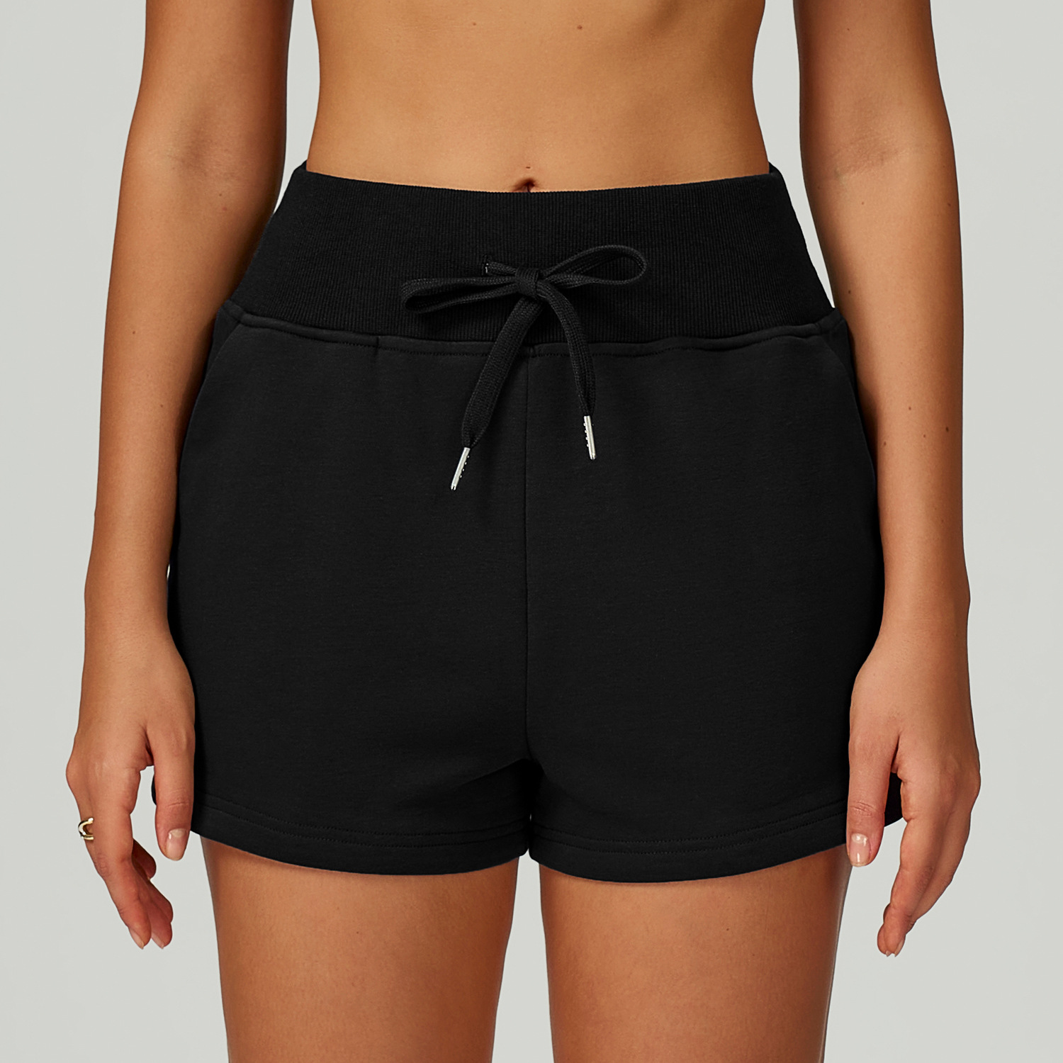 High-Waisted Pocket Drawstring Sports Sweatshorts 2030-1