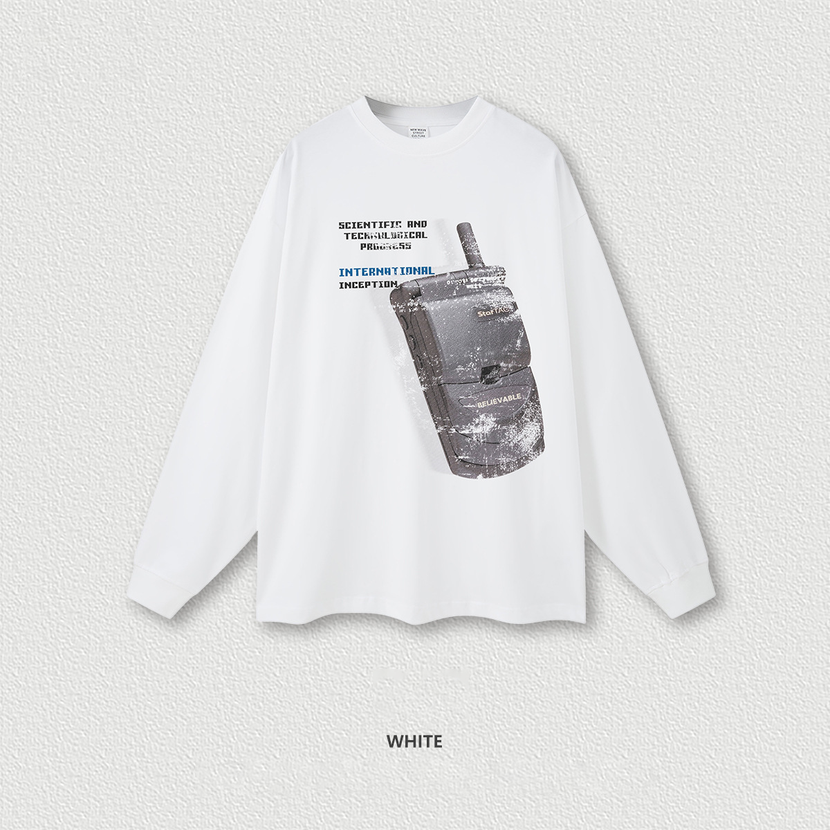 Vintage Flip Phone Printed Crewneck Long Sleeve BE5762