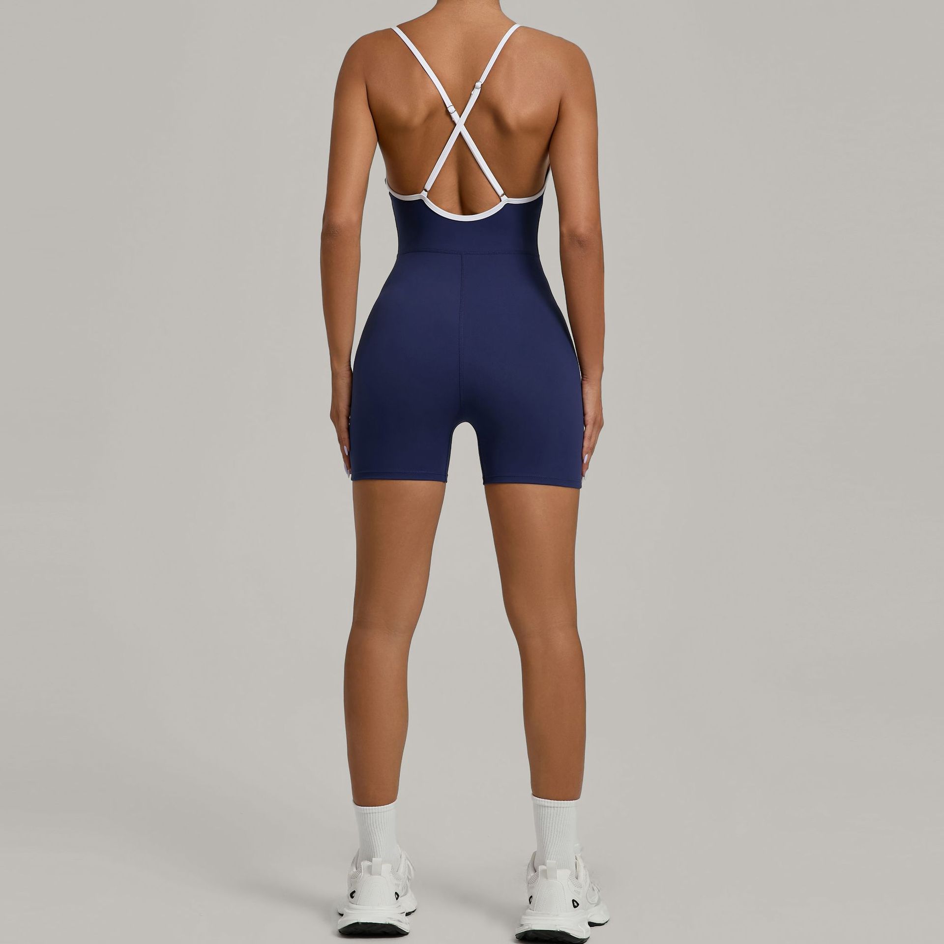 Color Block Cross-Strap Yoga Bodysuit  1091