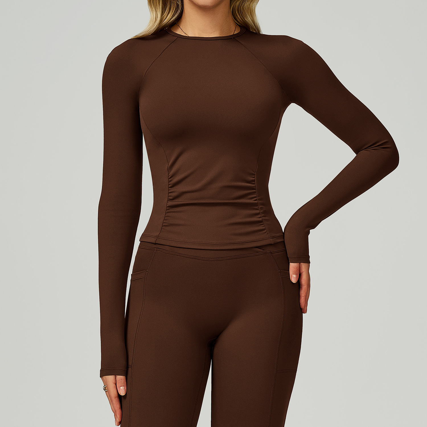 Crew Neck Slim-Fit Tummy-Control Yoga Long-Sleeve Top 2030