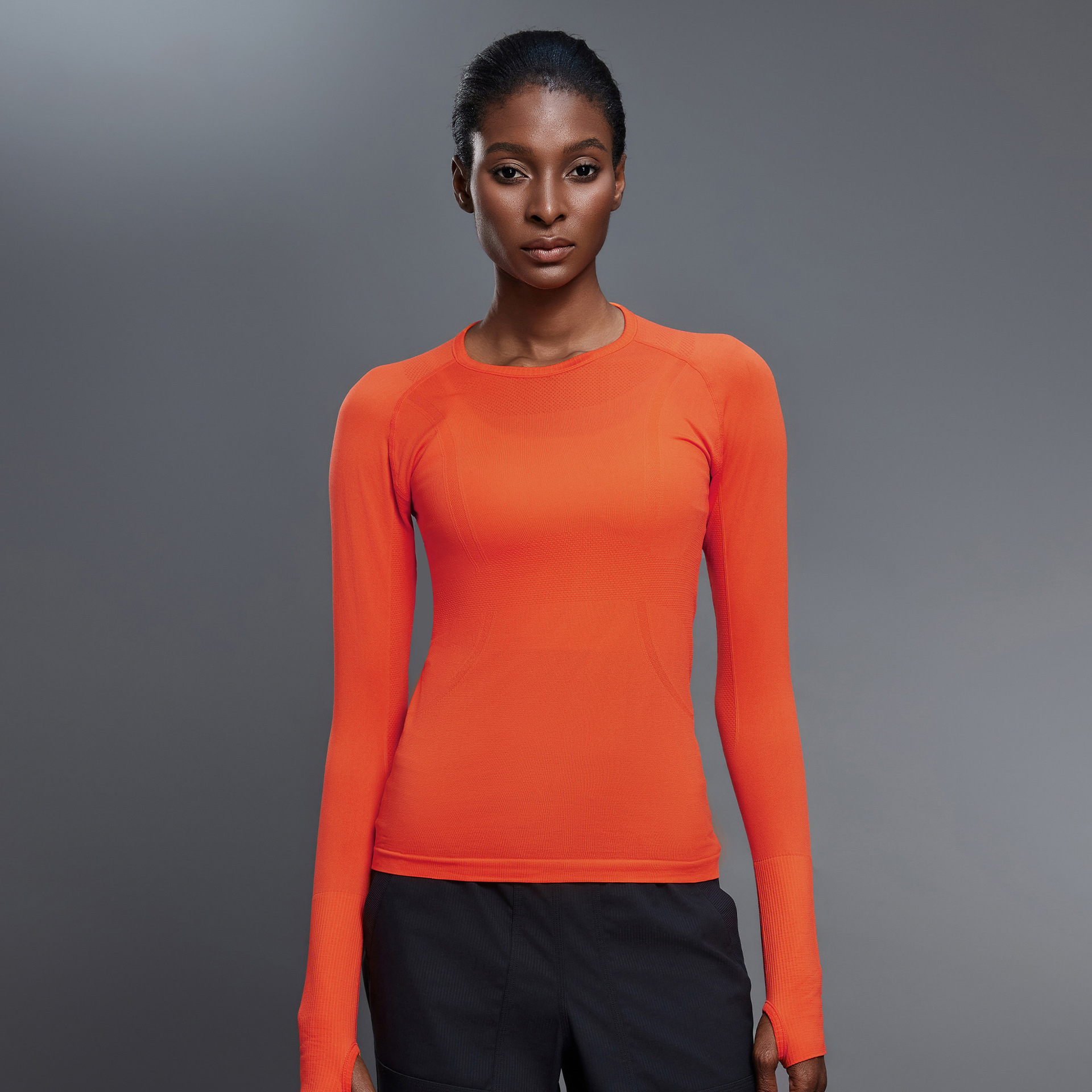 Breathable Solid Color Yoga Wear Long Sleeves D19083