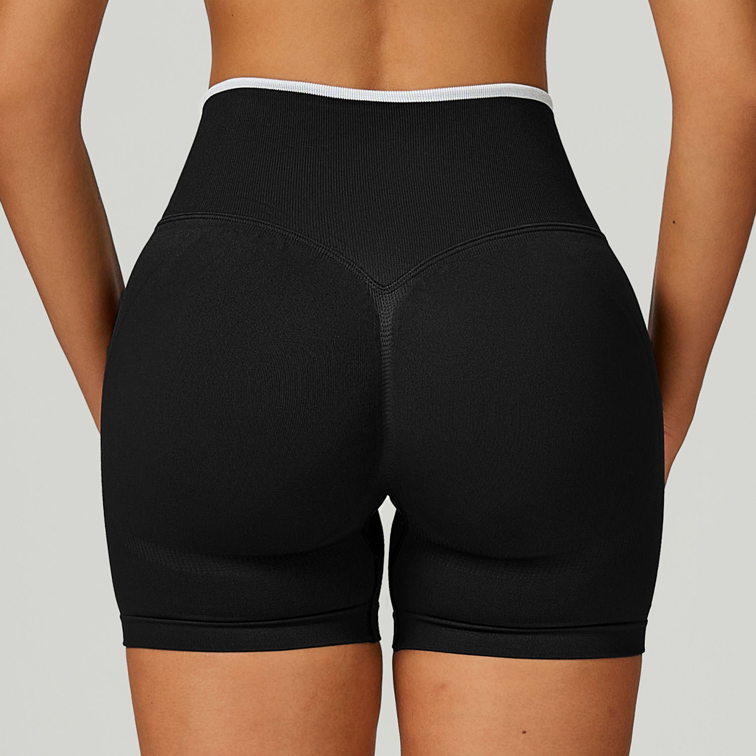 Seamless Color Block High-Waisted Yoga Shorts 9245