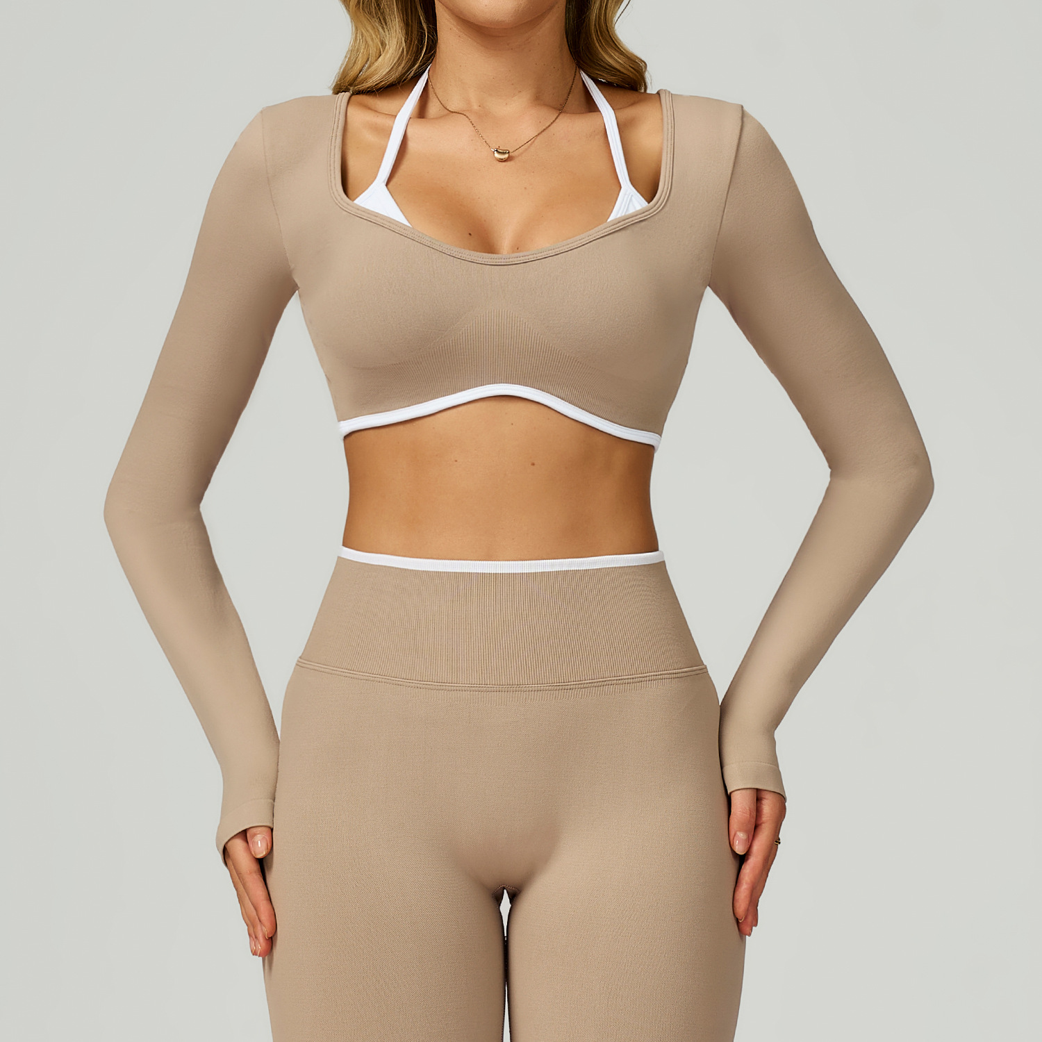 Seamless Color Block Two-Piece Look Yoga T-Shirt 9245