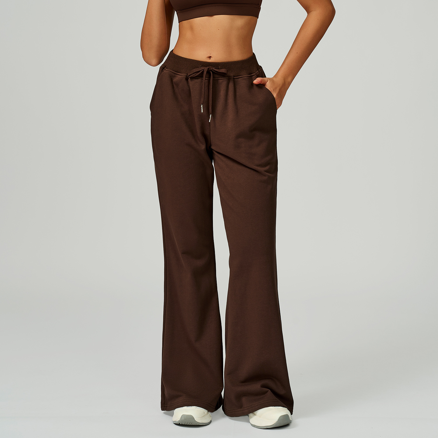 High-Waisted Loose Drawstring Pocket Straight-Leg Sports Sweatpants 2030-2