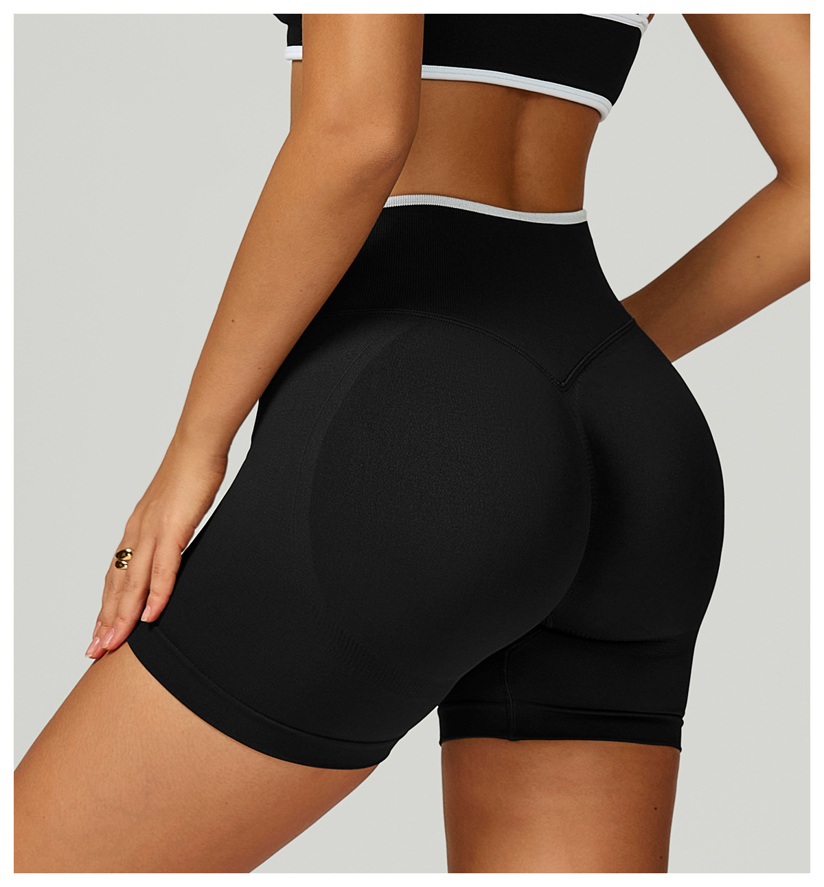 Seamless Color Block High-Waisted Yoga Shorts 9245