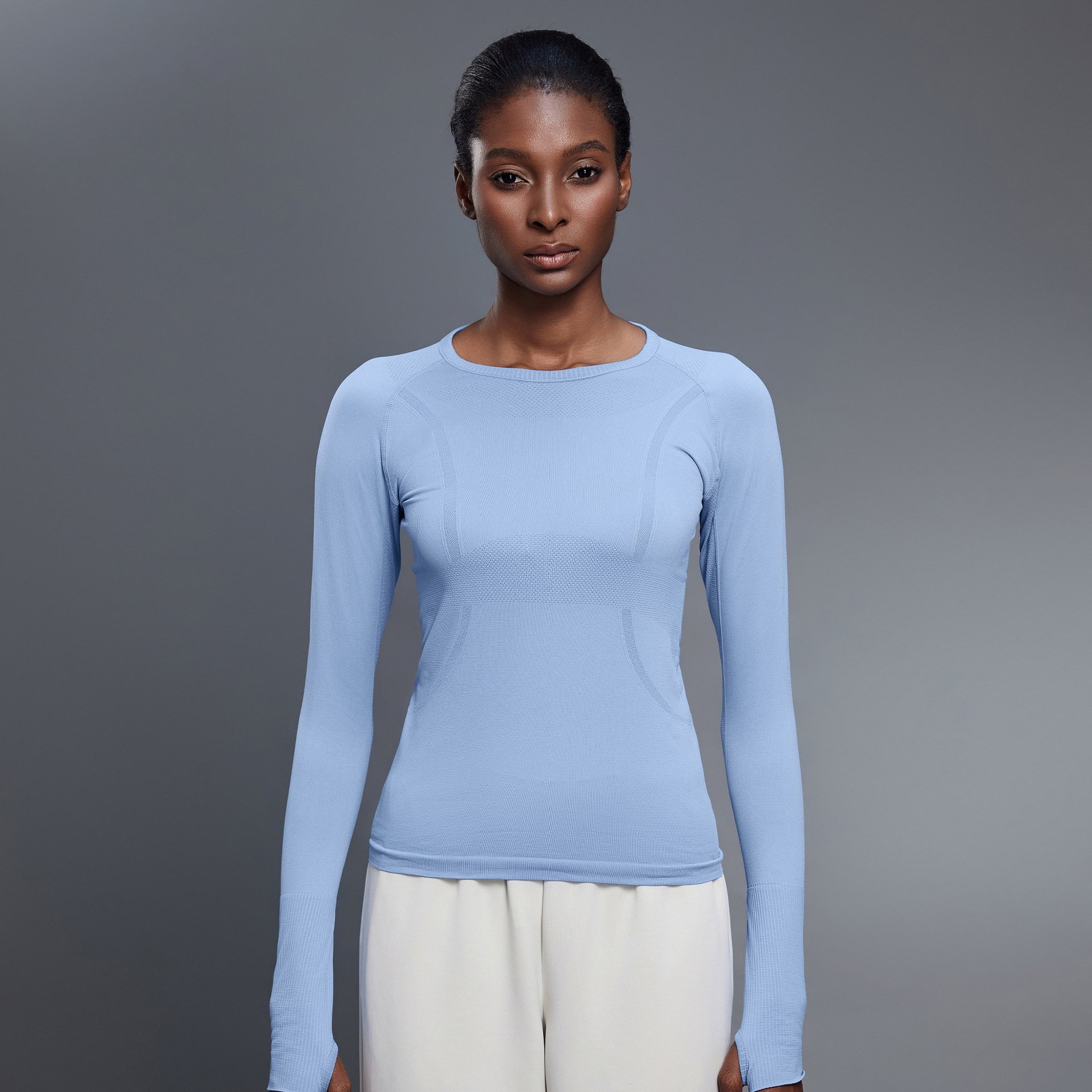 Breathable Solid Color Yoga Wear Long Sleeves D19083