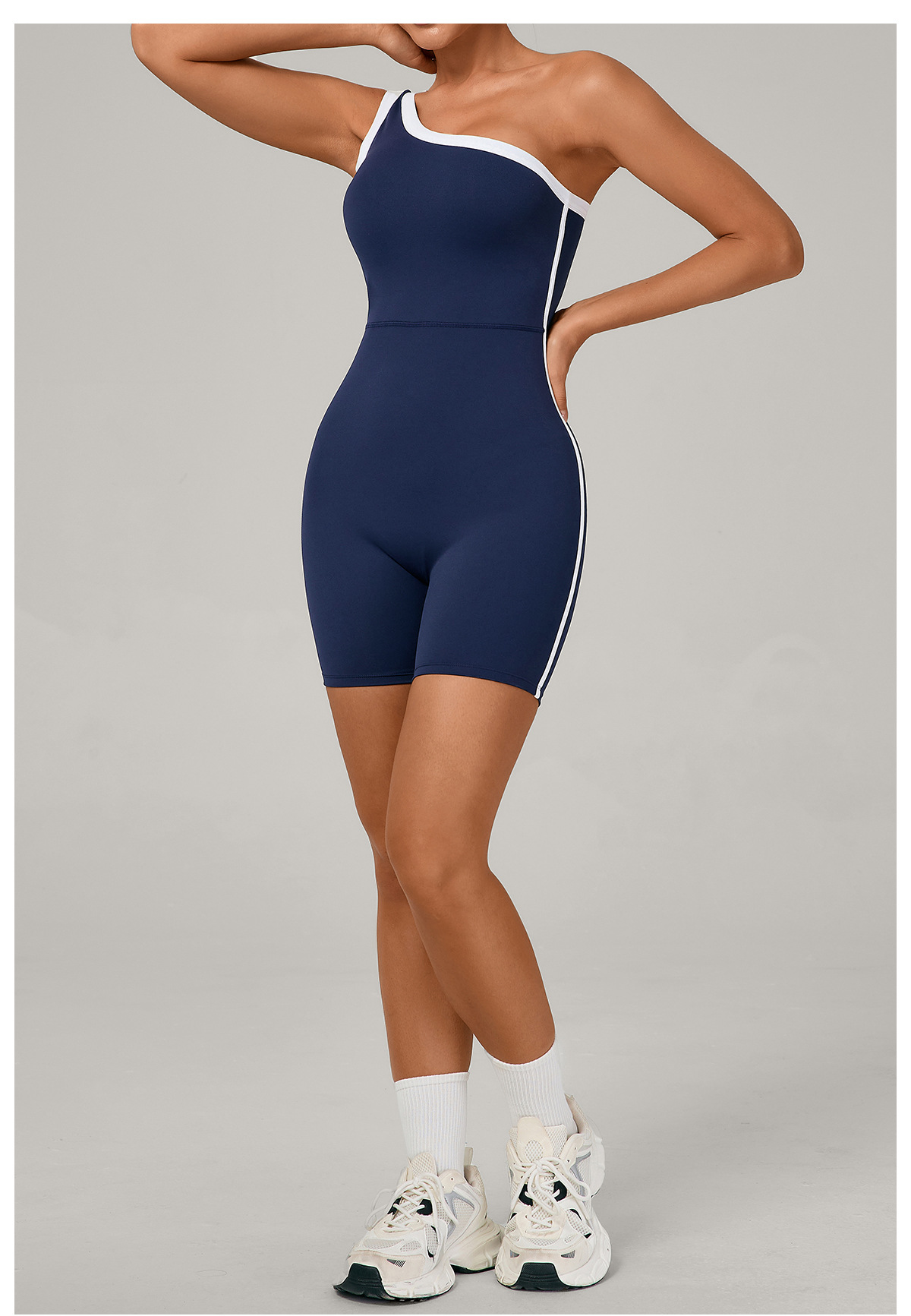 Color Block One-Shoulder Yoga Bodysuit 1977