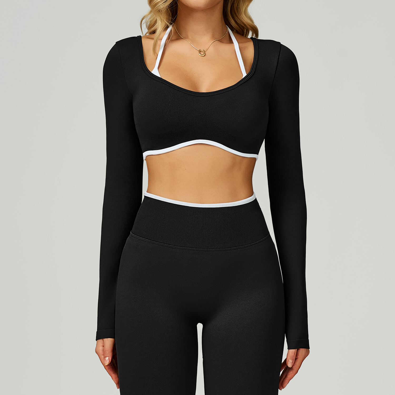 Seamless Color Block Two-Piece Look Yoga T-Shirt 9245