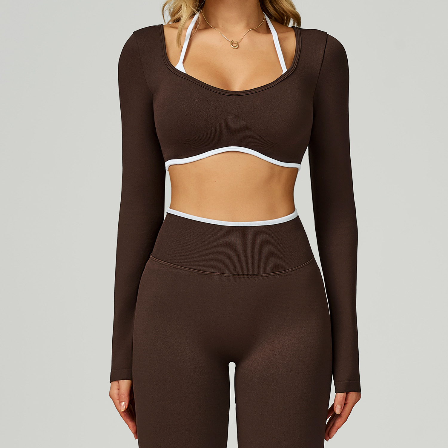 Seamless Color Block Two-Piece Look Yoga T-Shirt 9245