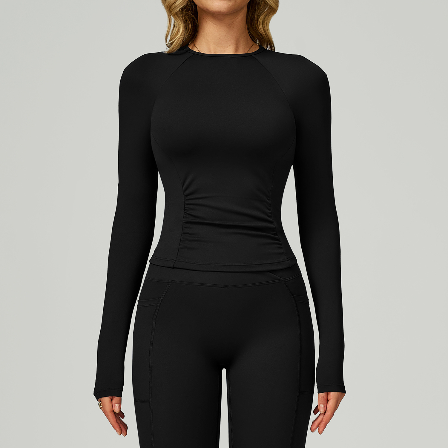 Crew Neck Slim-Fit Tummy-Control Yoga Long-Sleeve Top 2030