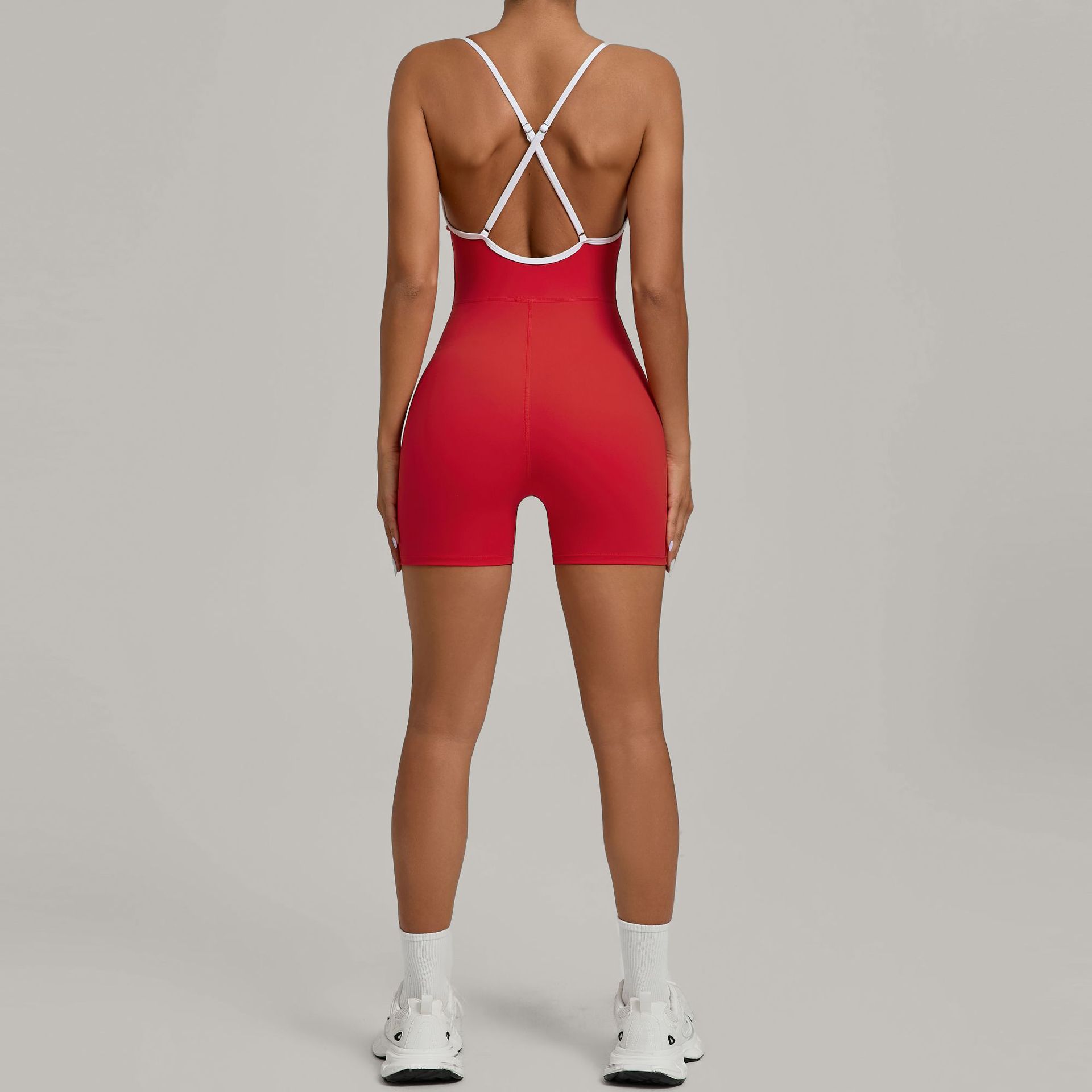 Color Block Cross-Strap Yoga Bodysuit  1091