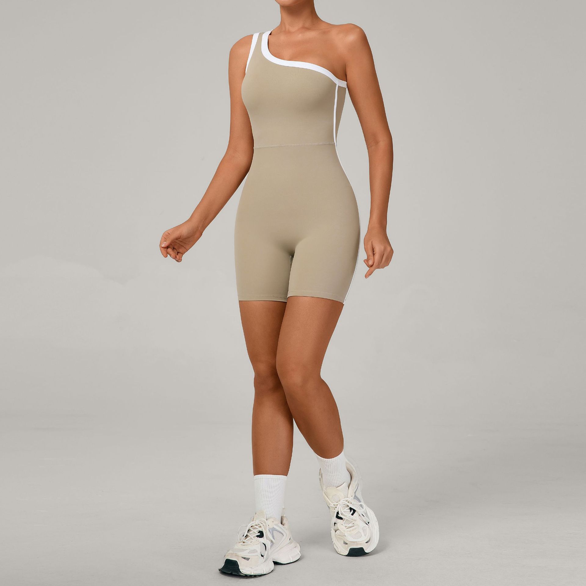 Color Block One-Shoulder Yoga Bodysuit 1977