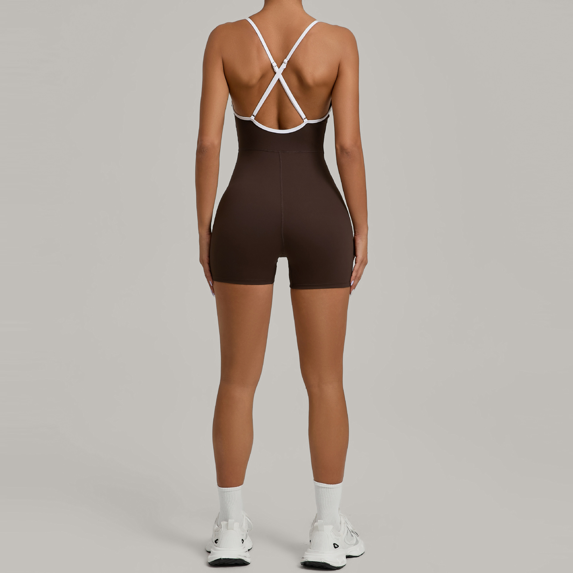 Color Block Cross-Strap Yoga Bodysuit  1091