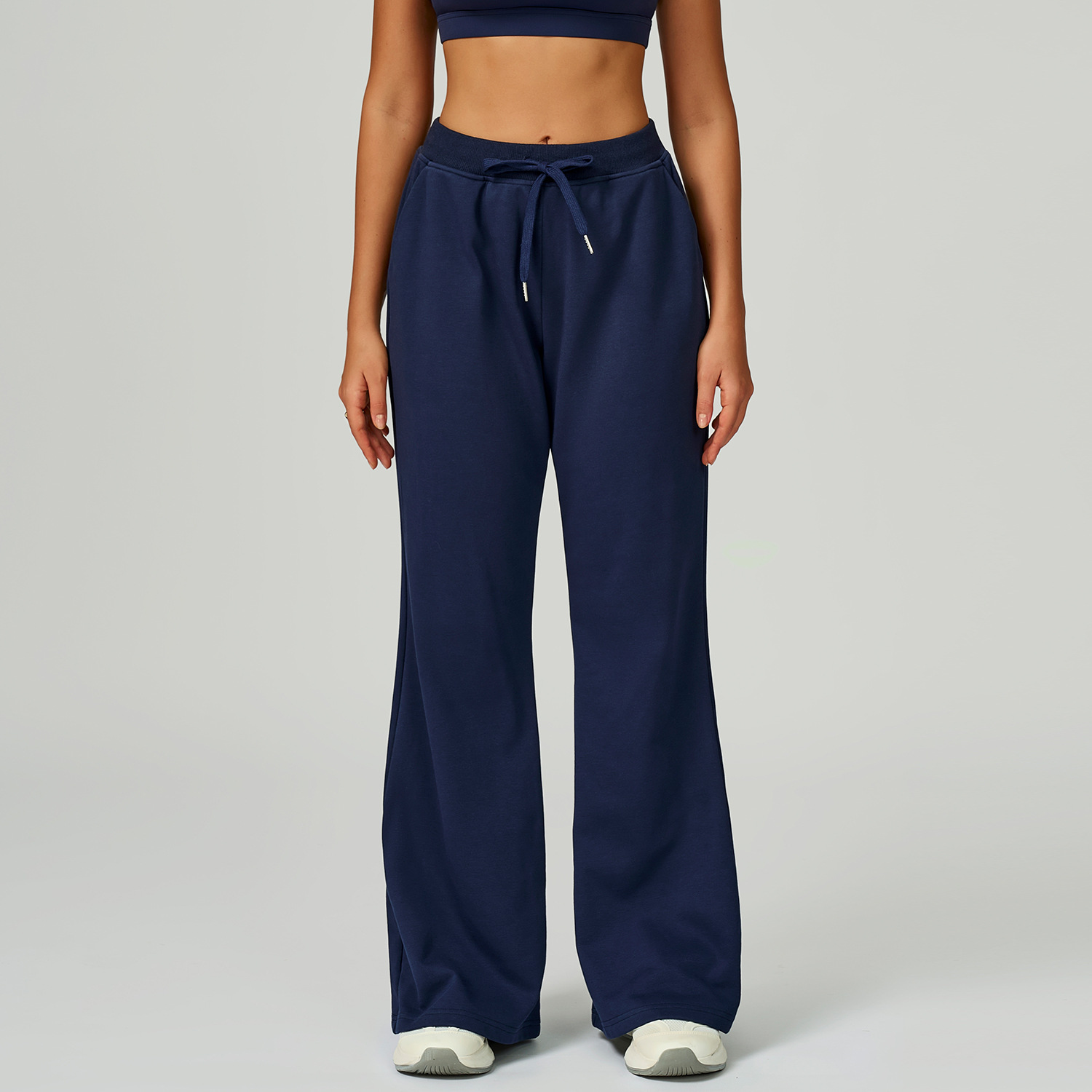 High-Waisted Loose Drawstring Pocket Straight-Leg Sports Sweatpants 2030-2