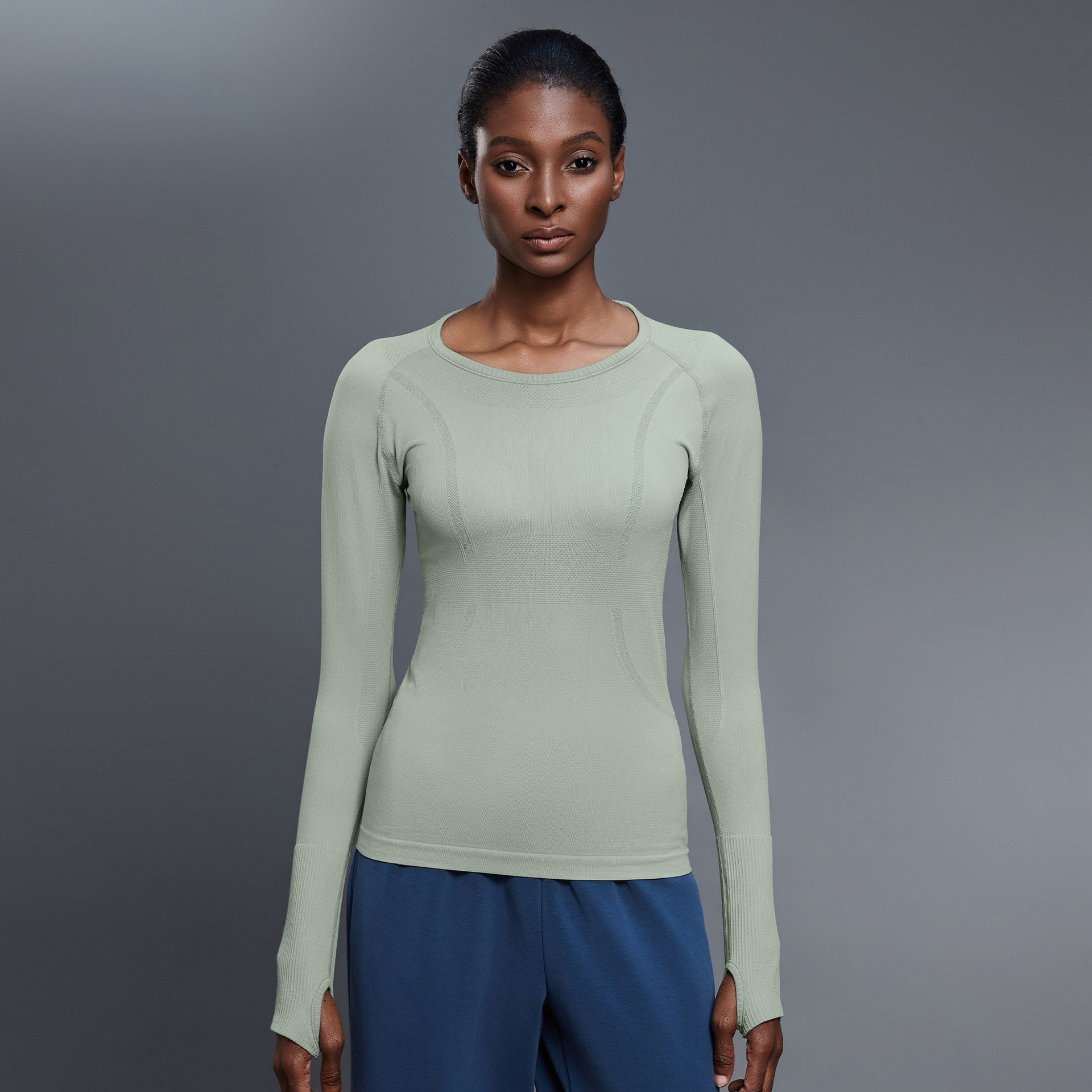 Breathable Solid Color Yoga Wear Long Sleeves D19083