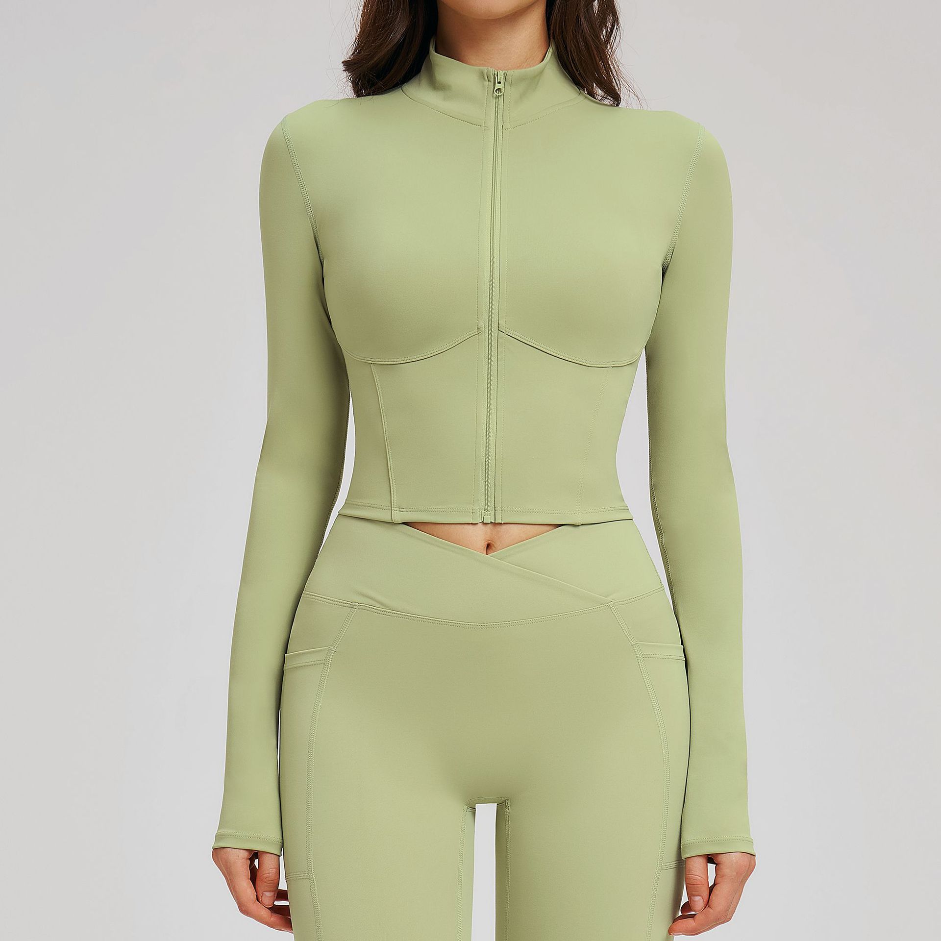 Stand-collar Zipper-Front Slim-Fit Fashion Jacket EWT2539