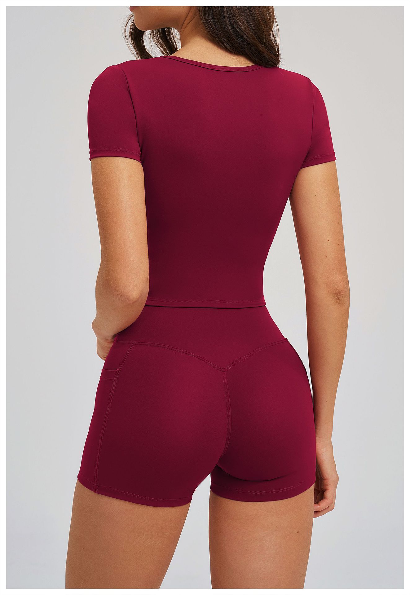 Solid Color Tight Yoga Top with Short Sleeves EDX2539