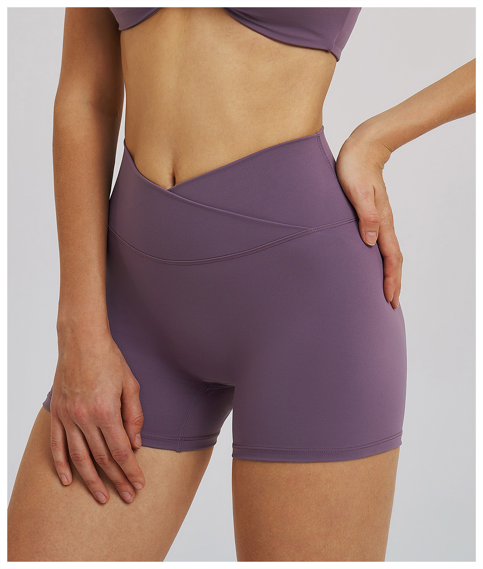 Cross-Waist Tight-Fitting Brushed Yoga Shorts EDK5544
