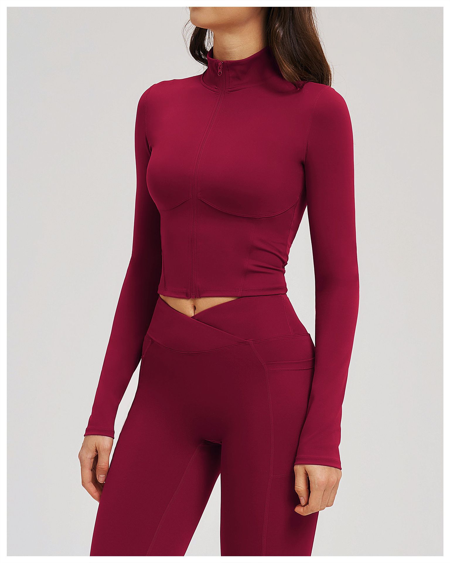 Stand-collar Zipper-Front Slim-Fit Fashion Jacket EWT2539