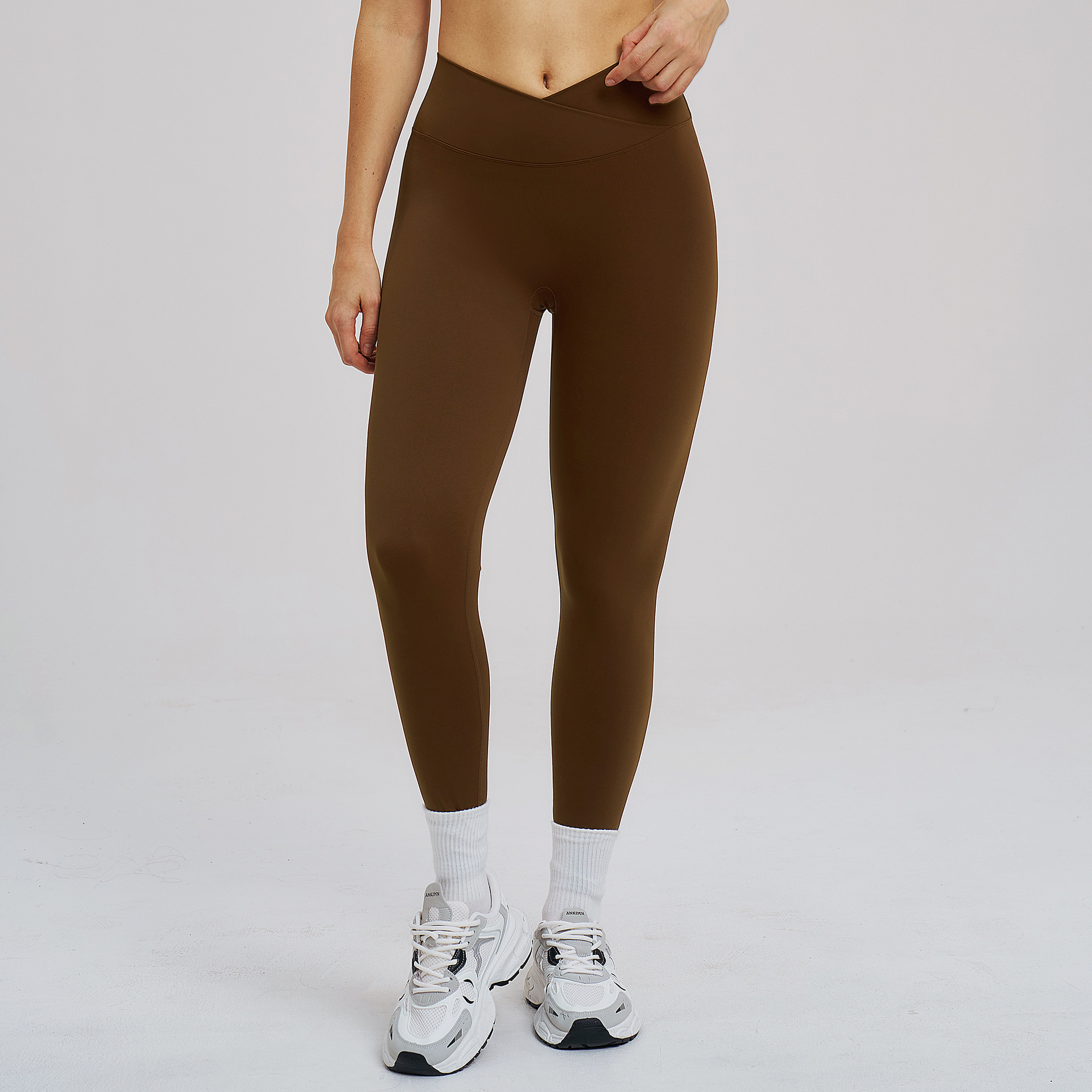 Cross-Waist Tight-Fitting Brushed Yoga Leggings ECK5544-1