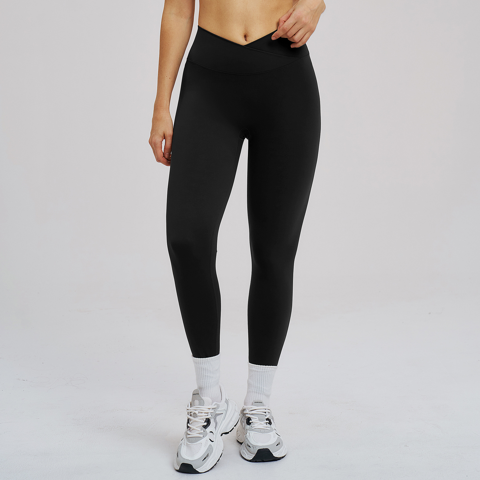 Cross-Waist Tight-Fitting Brushed Yoga Leggings ECK5544-1