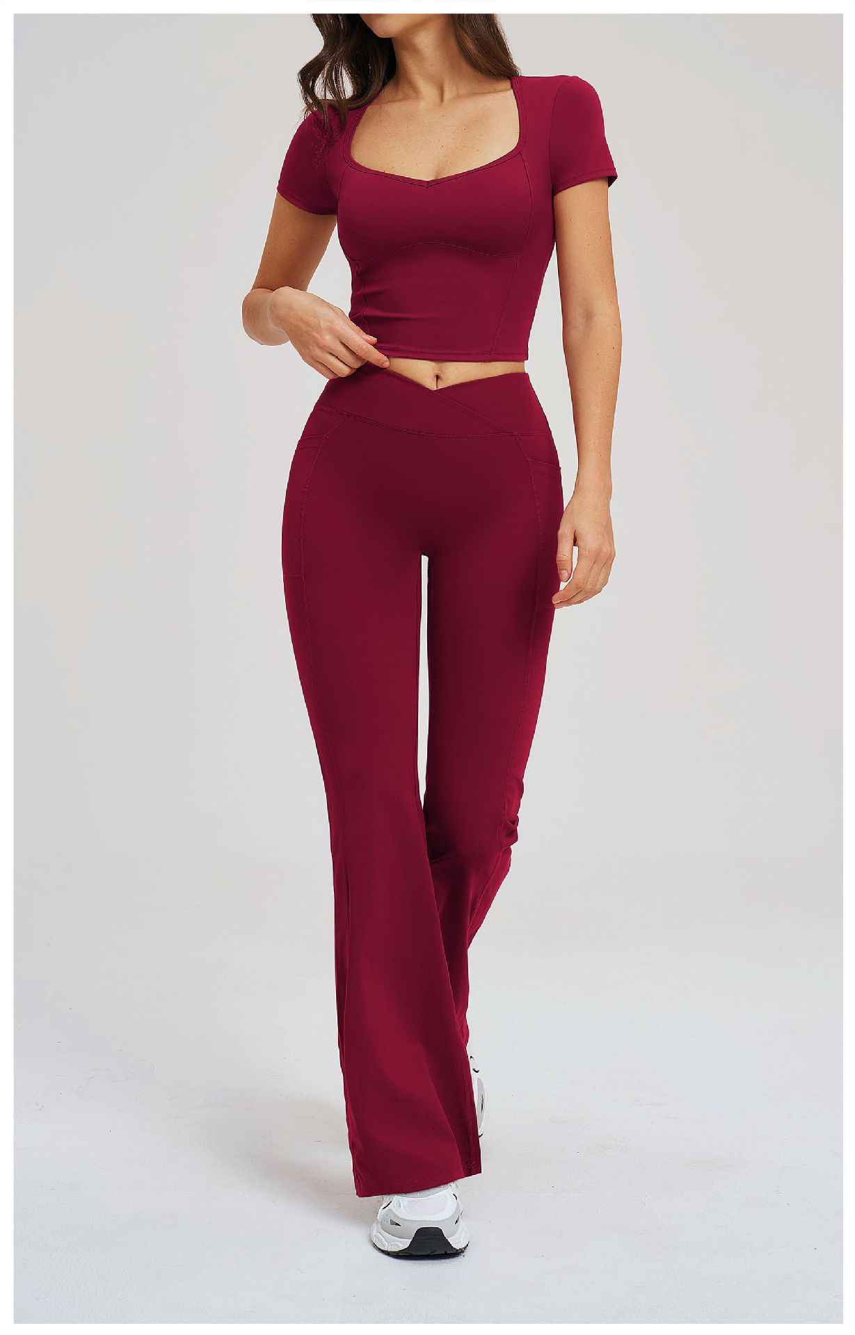 Solid Color Tight Yoga Top with Short Sleeves EDX2539