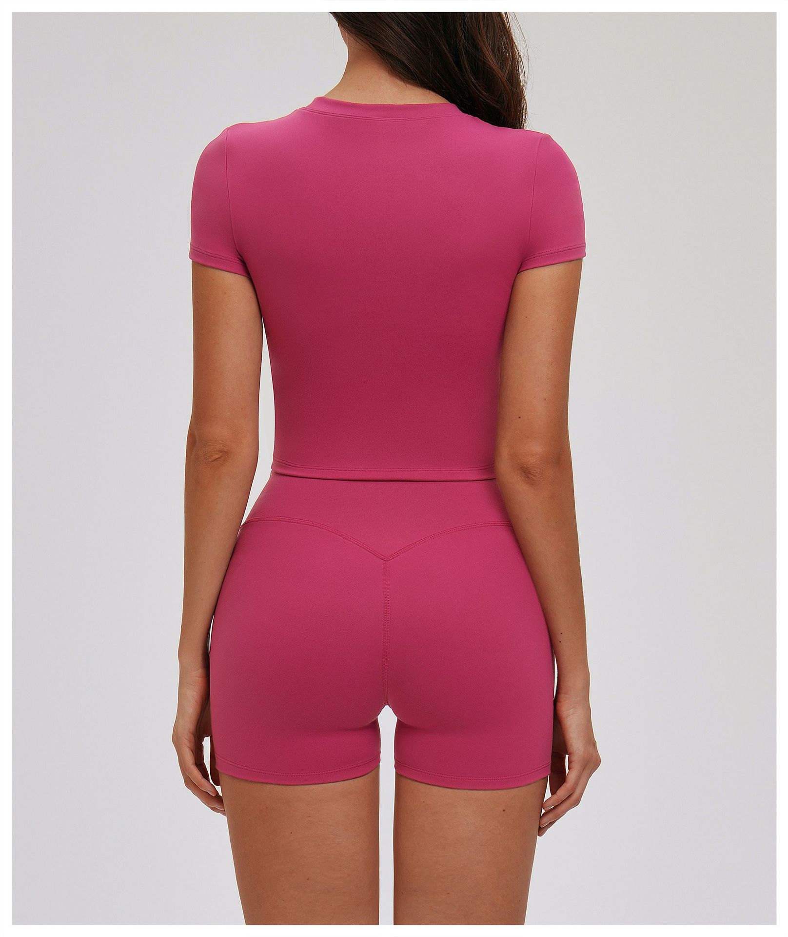 Solid Color Tight Yoga Top with Short Sleeves EDX5087