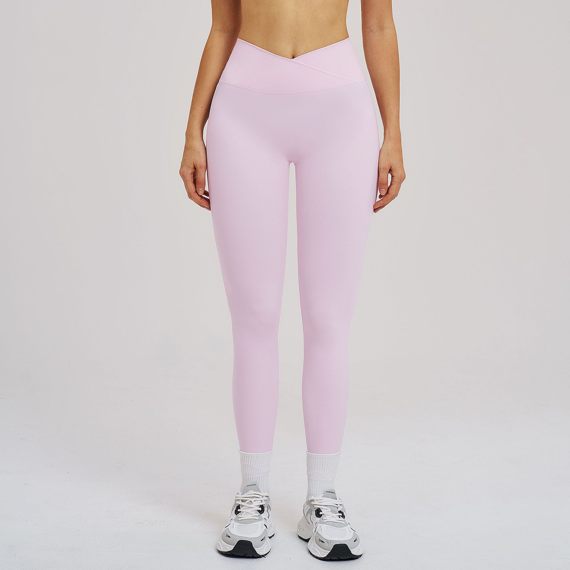 Cross-Waist Tight-Fitting Brushed Yoga Leggings ECK5544-1
