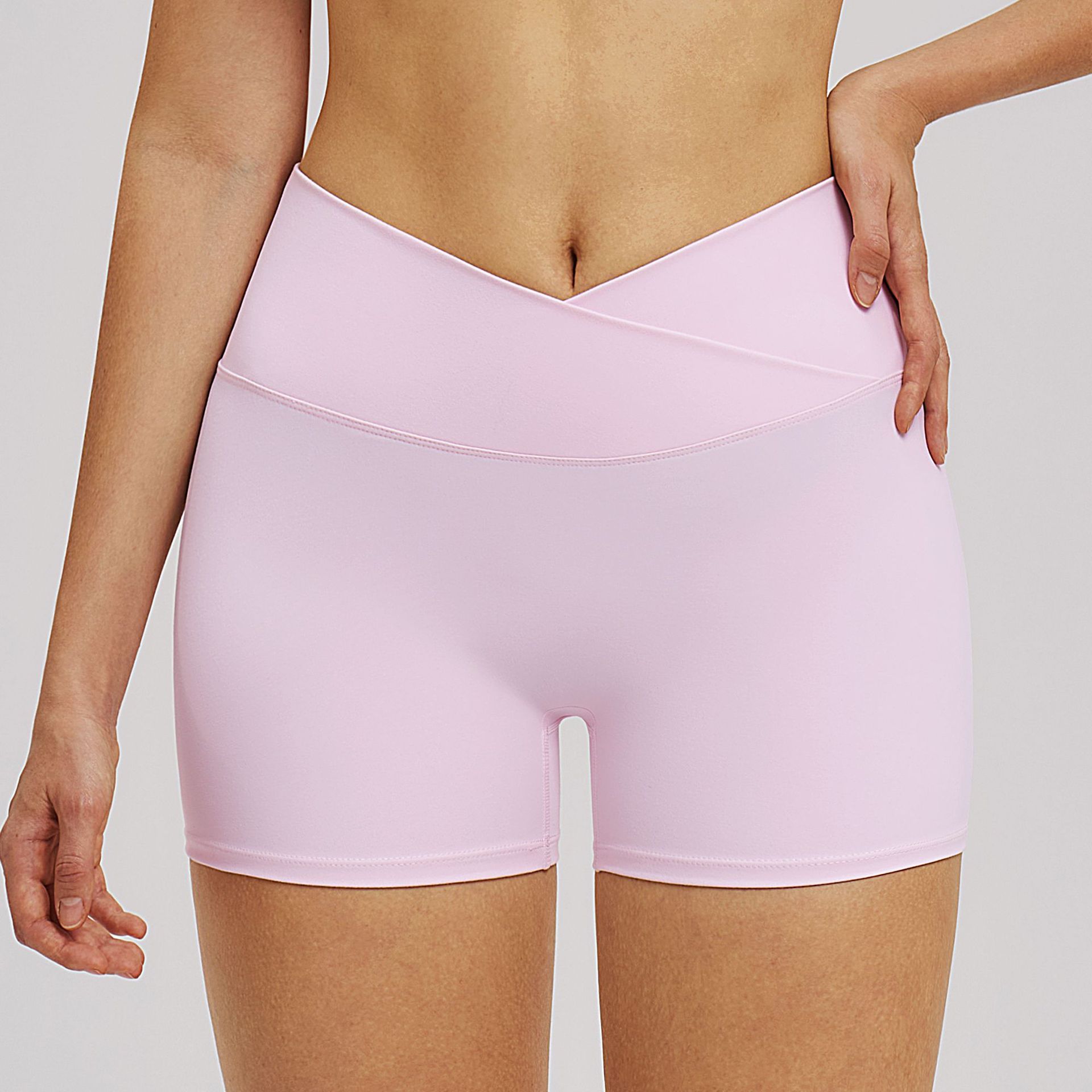 Cross-Waist Tight-Fitting Brushed Yoga Shorts EDK5544