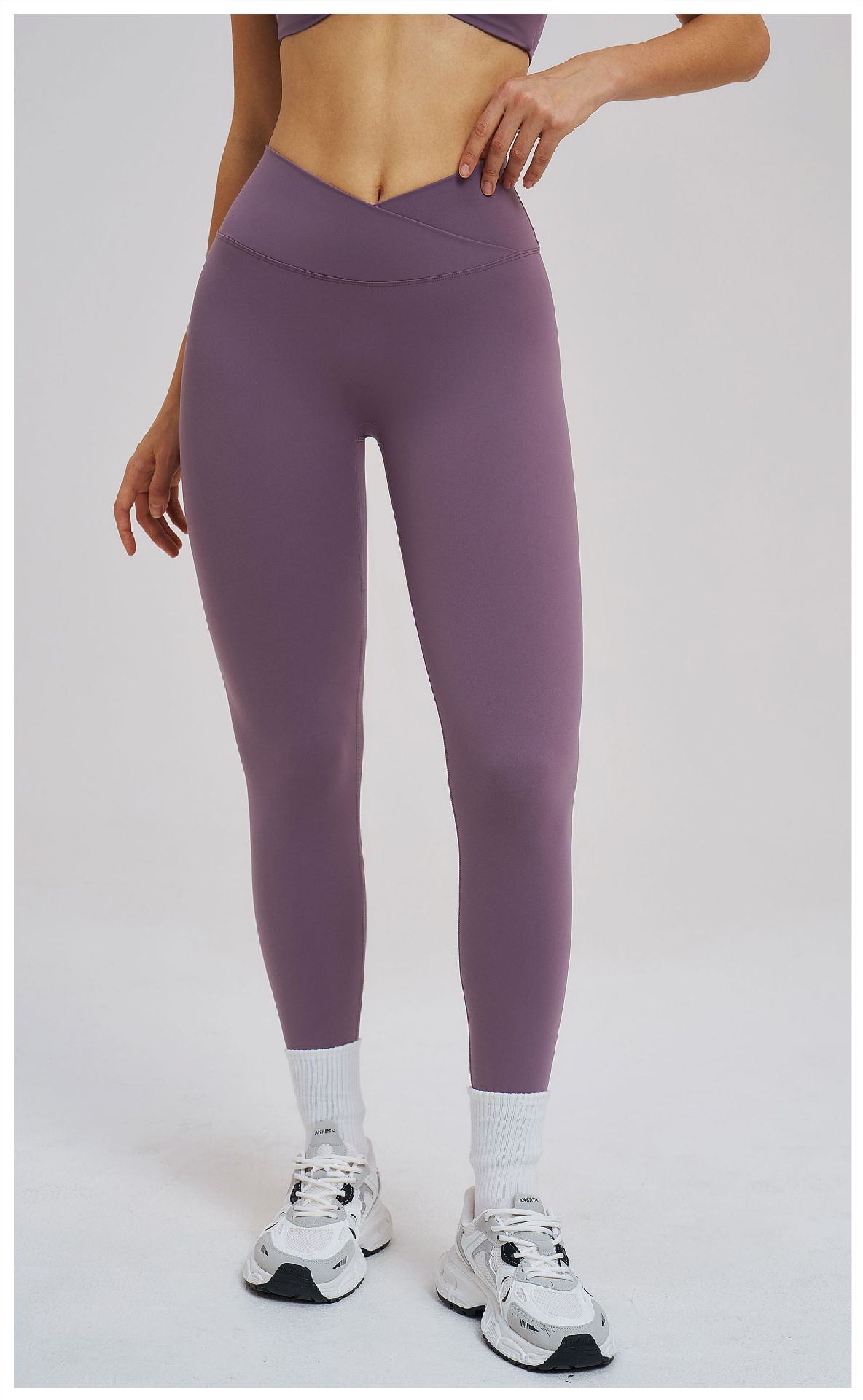 Cross-Waist Tight-Fitting Brushed Yoga Leggings ECK5544-1