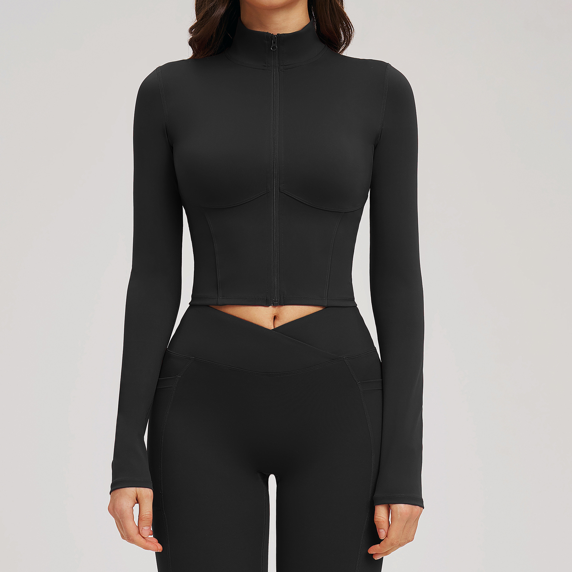 Stand-collar Zipper-Front Slim-Fit Fashion Jacket EWT2539