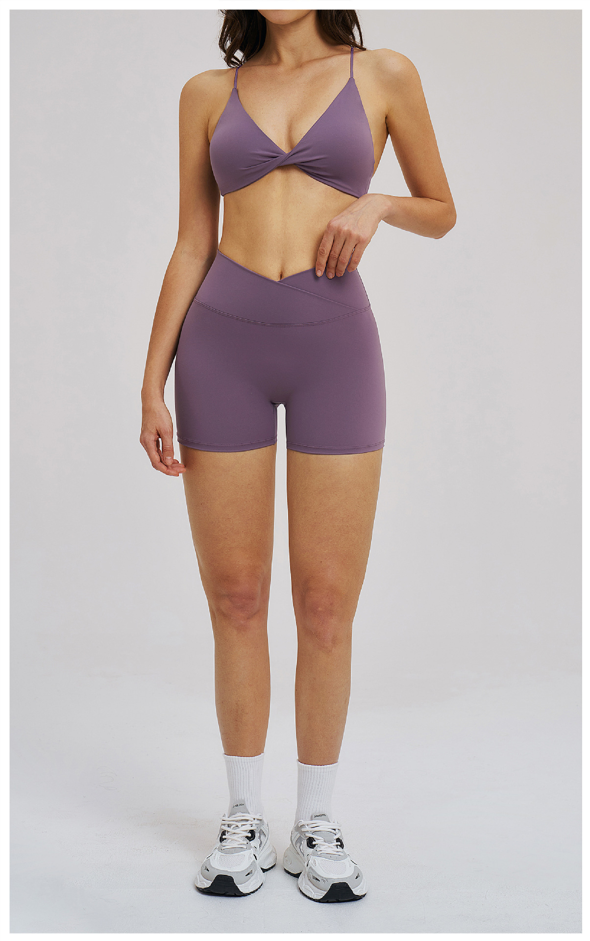 Cross-Waist Tight-Fitting Brushed Yoga Shorts EDK5544