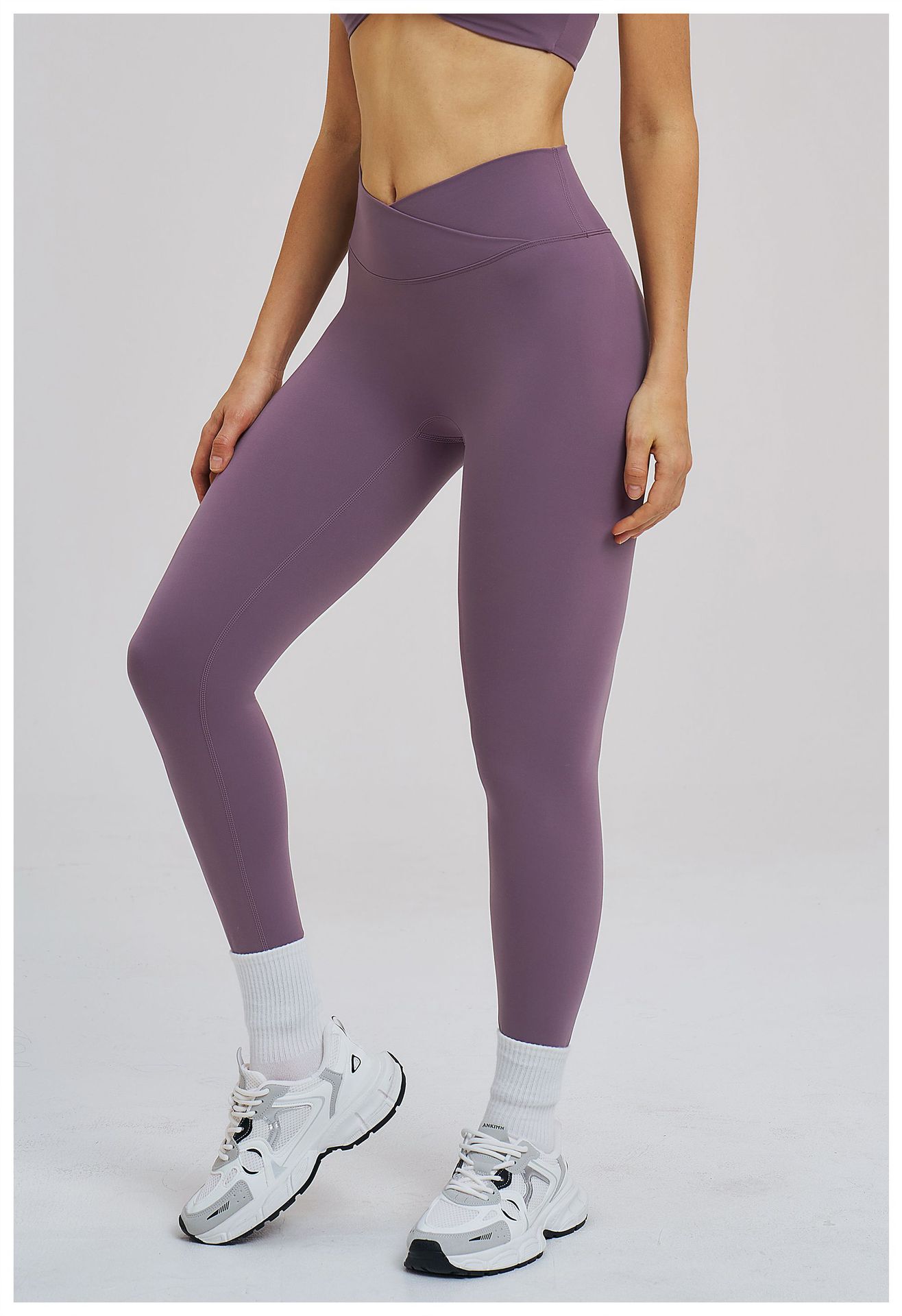 Cross-Waist Tight-Fitting Brushed Yoga Leggings ECK5544-1